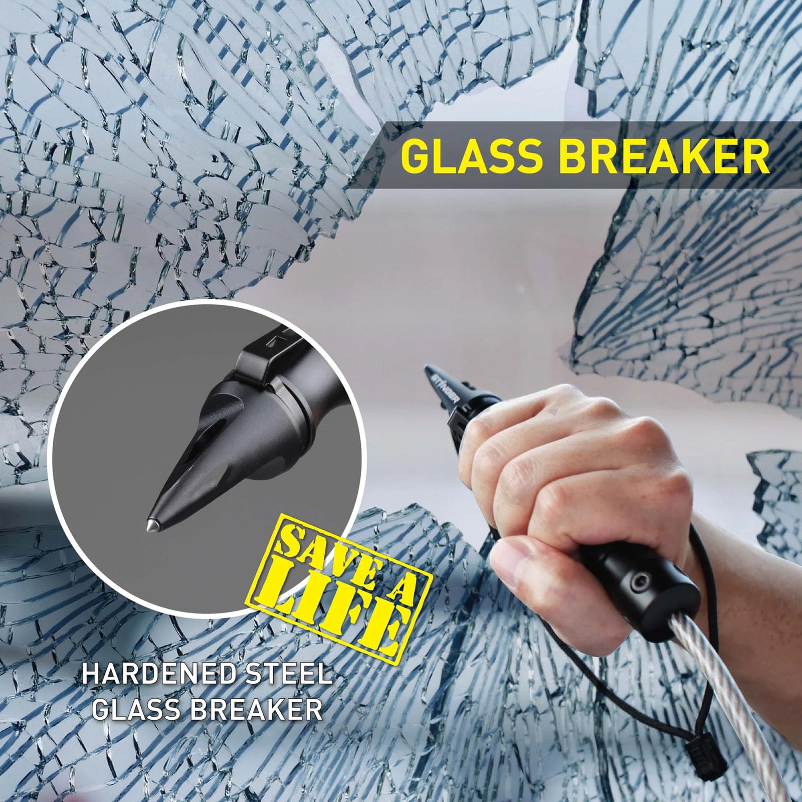 Générique Fouet d'autodéfense légal, Fouet Multifonctionnel Portable en Fil d'acier, Outils de sécurité pour briser Les vitres de Voiture -FRHZ02 (Fouet 73 cm)