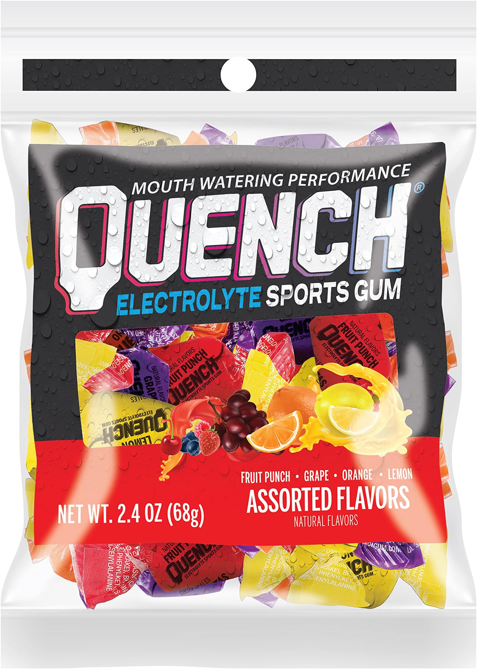Quench Gum Variety Bag, Electrolytes Chewing Gum for Athletes and Sports Trainers, New Assorted Fruity Flavors, 12 Packs with 15 Pieces Each Pack
