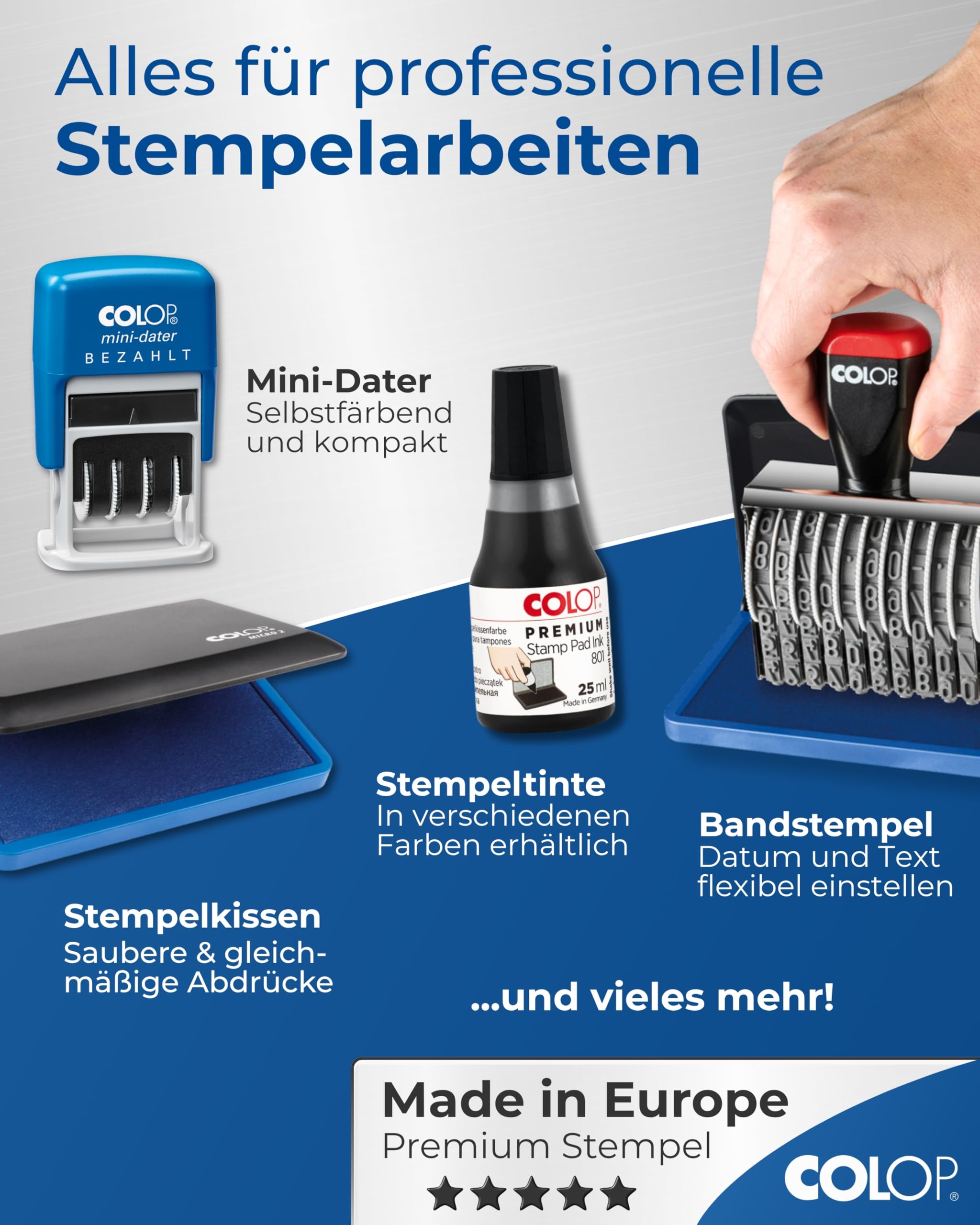 Colop 2660 Datumstempel mit Text EINGEGANGEN Datum deutsch Abdruck blau/rot im Karton 135867 klein | Abdruck 37 x 58 mm I selbstfärbender Bürostempel mit integriertem Stempelkissen blau/rot I ideal für Bürobedarf