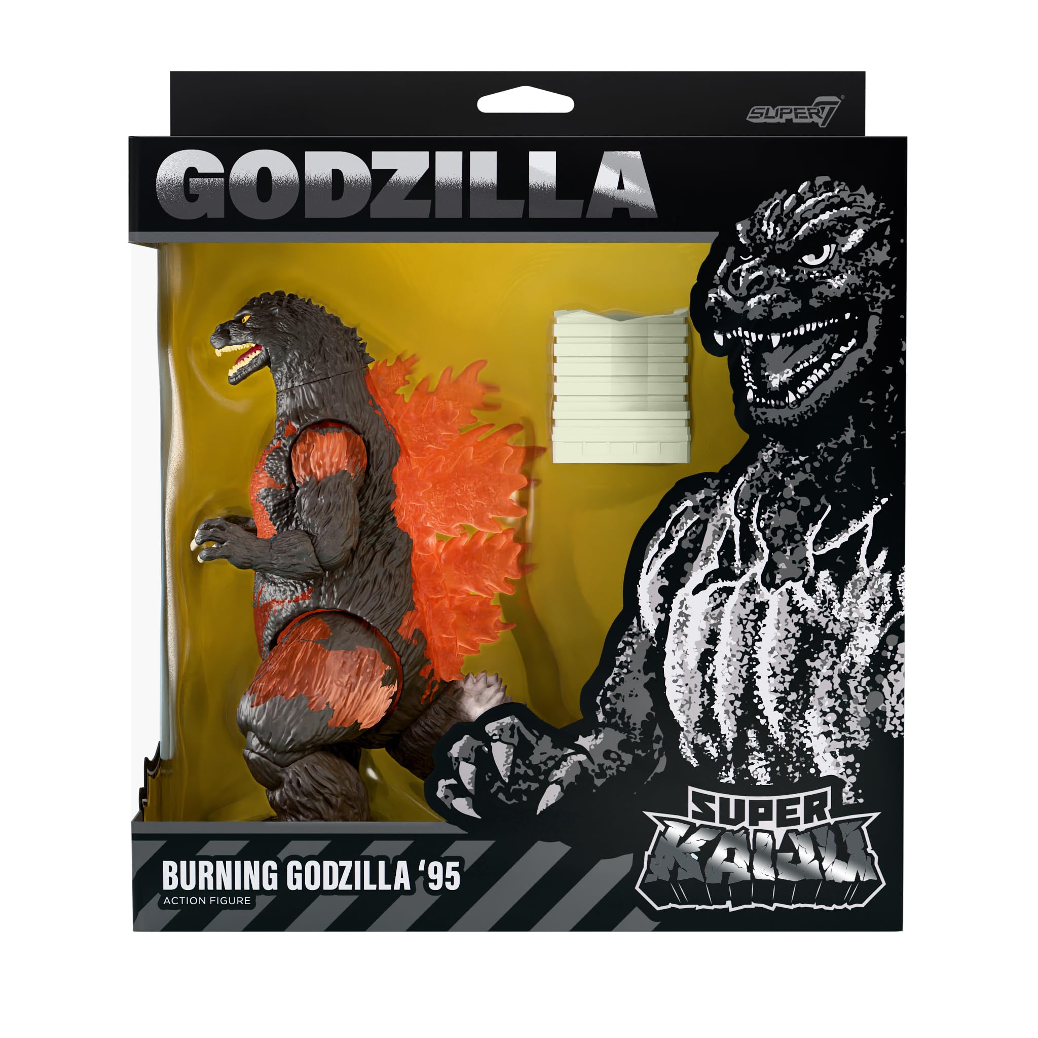 Super7 Super Kaiju Burning Godzilla (1995) - Action figure Toho Godzilla da 14 cm con accessorio - Film classico da collezione e giocattoli retrò