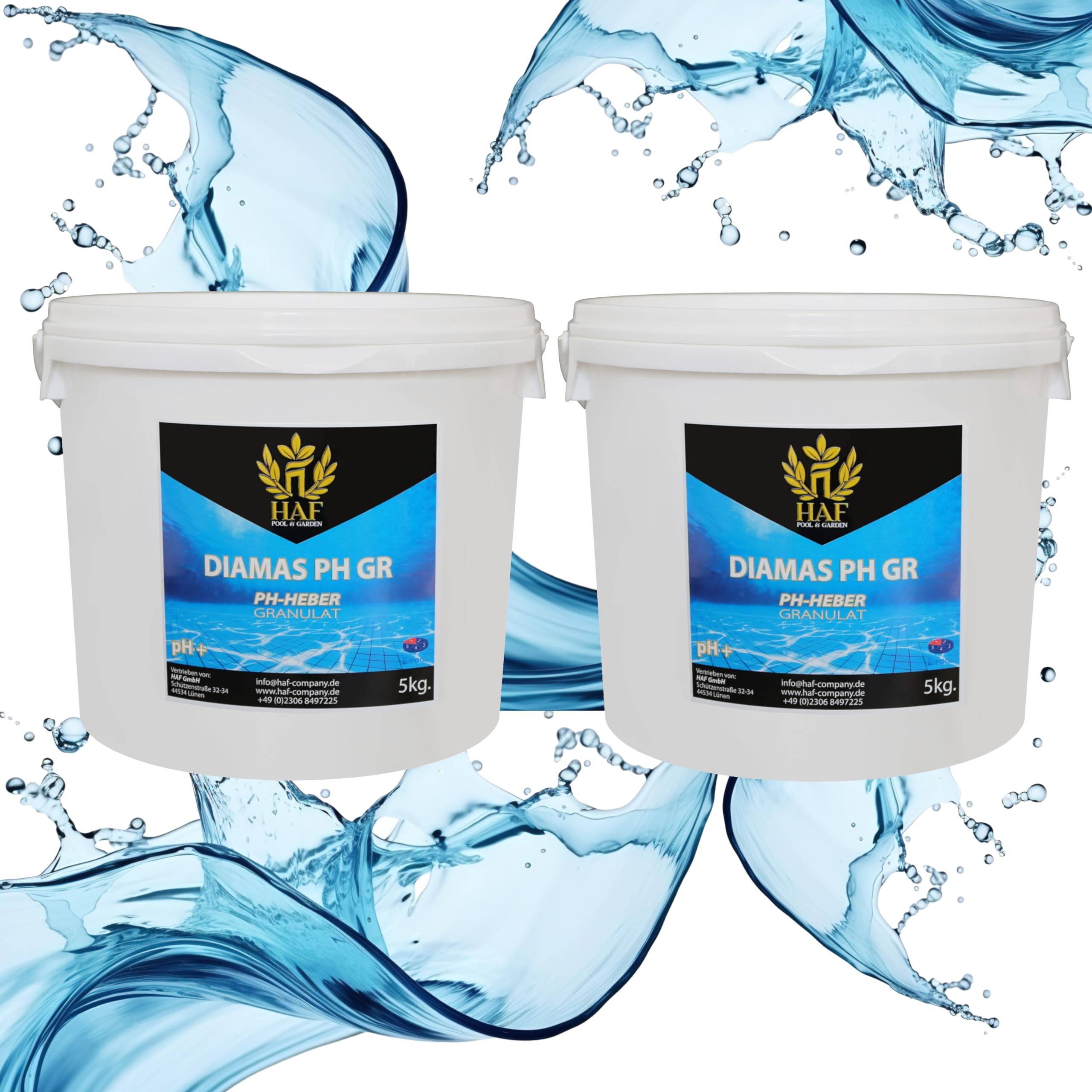 HAF® Podnośnik pH / pH Plus granulat 10 kg – do szybkiego i niezawodnego podnoszenia i regulacji wartości pH w basenie, basenie i jacuzzi – jakość: Made in Europe – ilość: 2 x 5 kg
