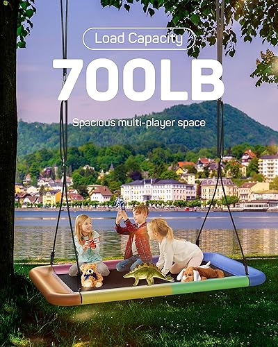 Miniatura 2 de Columpio de árbol para niños y adultos, columpio de plataforma rectangular impermeable de 60 pulgadas, 700 libras resistente con correas ajustables,