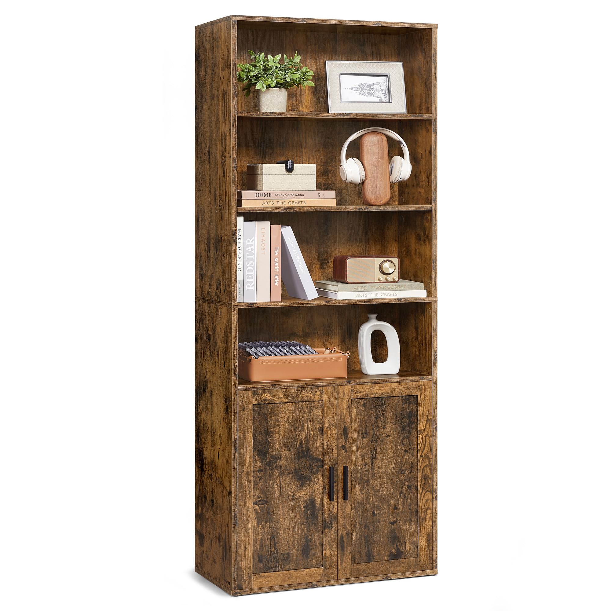 VASAGLE Custos Collection - Bücherregal, 6-stöckiges hohes Regal, Standregal mit Türen, offenes Aufbewahrungsregal, 24 x 60 x 175 cm, für Wohnzimmer, Homeoffice, Esszimmer, vintagebraun LBC402K01