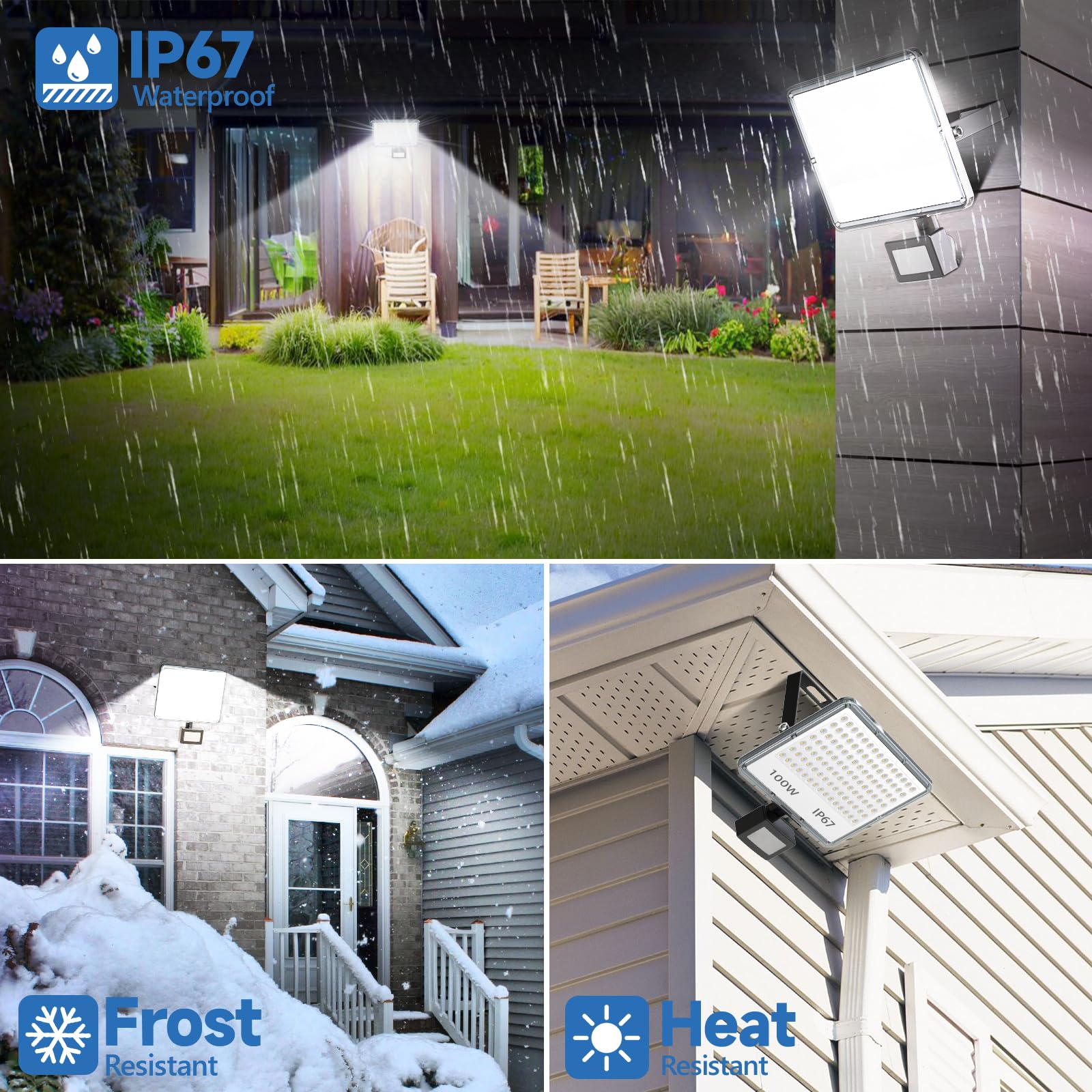 Focos LED Exterior con Sensor de Movimiento 100W 10000LM 2 Piezas | 6500K Blanco Frío Lampara LED, IP67 Impermeable Luz con Sensor de Movimiento,Luce Exterior para Jardin Terraza Garaje Entrada