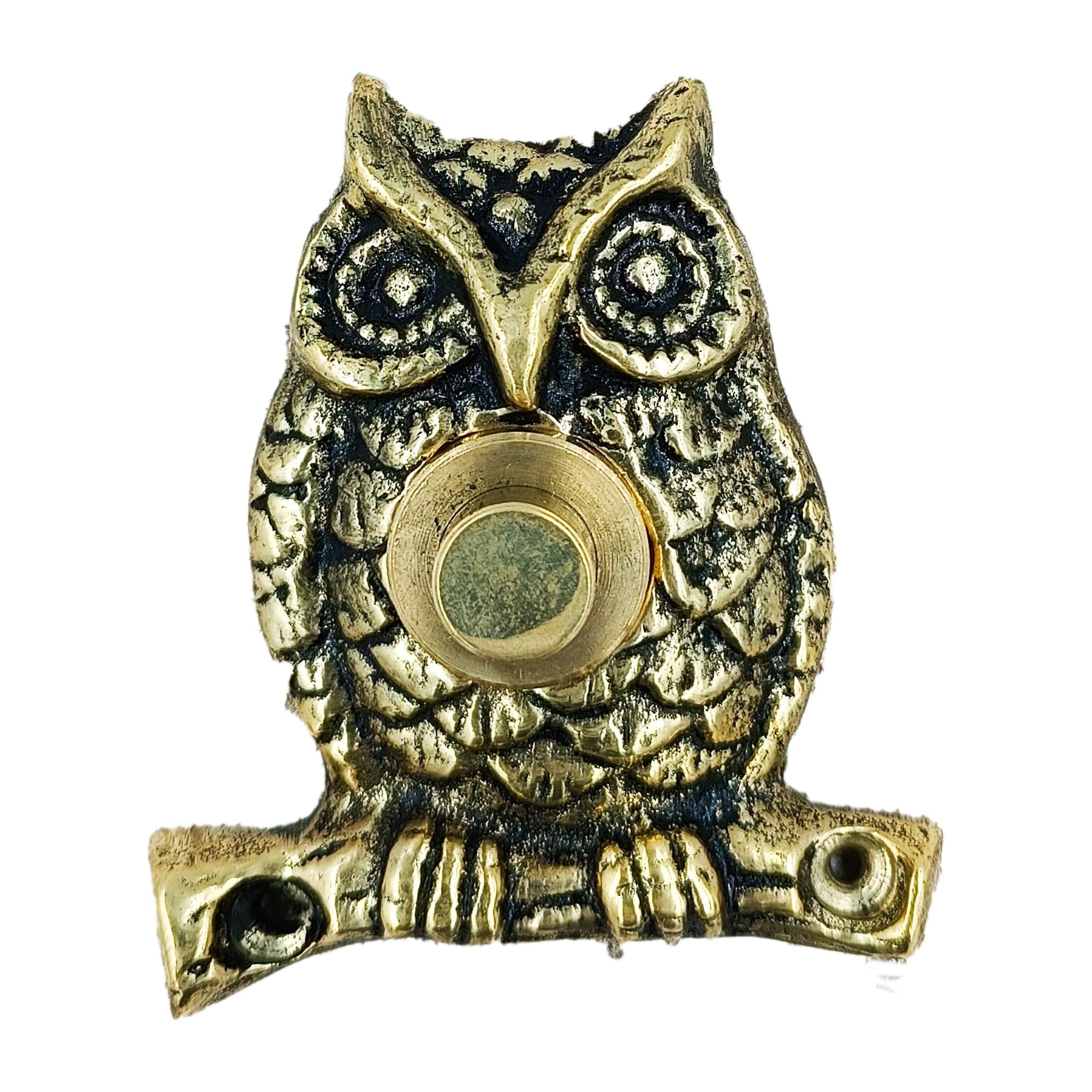 Anatolica Brass Owl Chime Push Button, Decorative Door Bell (Antique Brass)
