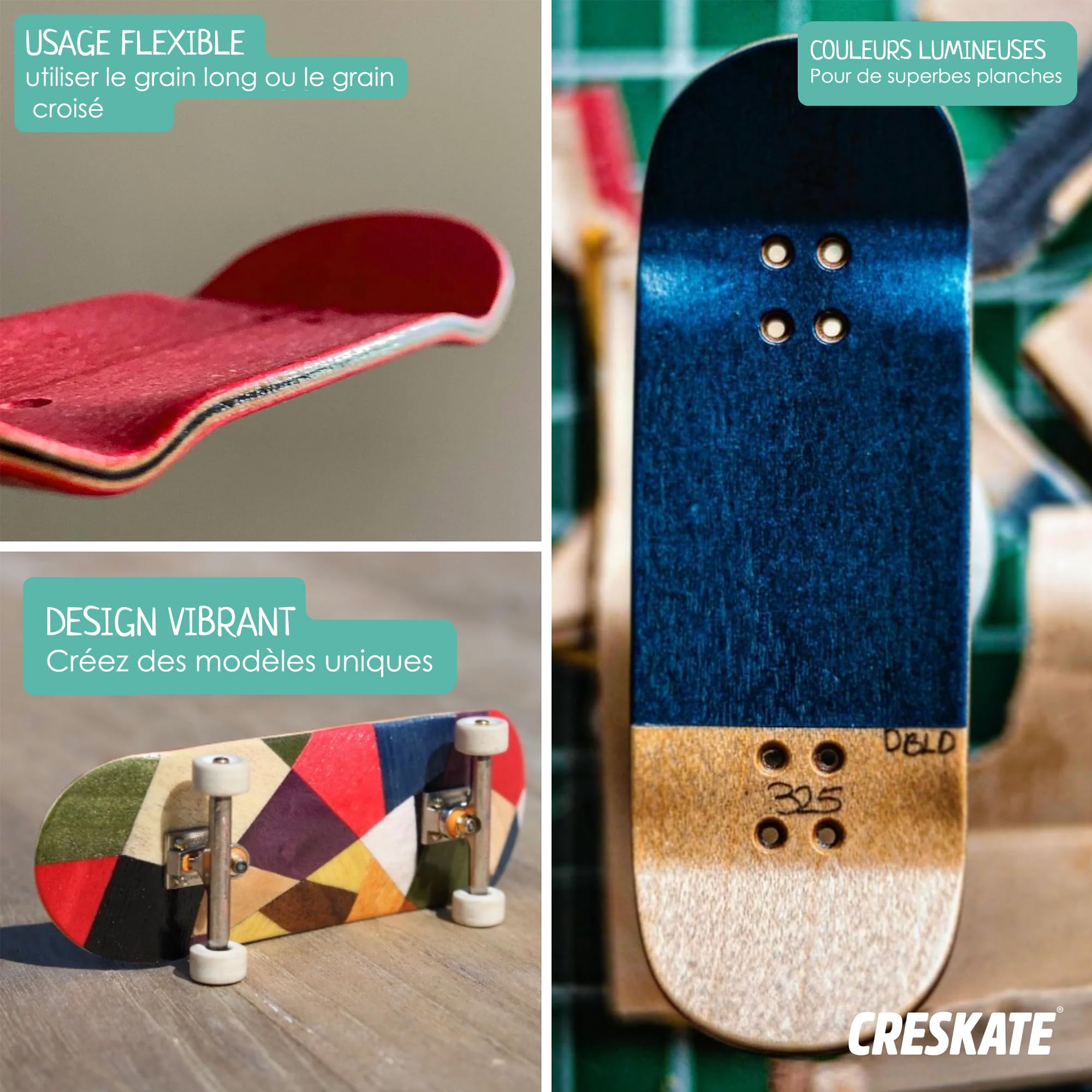 CRESKATE – Hojas de MDF coloridas para Fingerboard – 6 tableros, madera