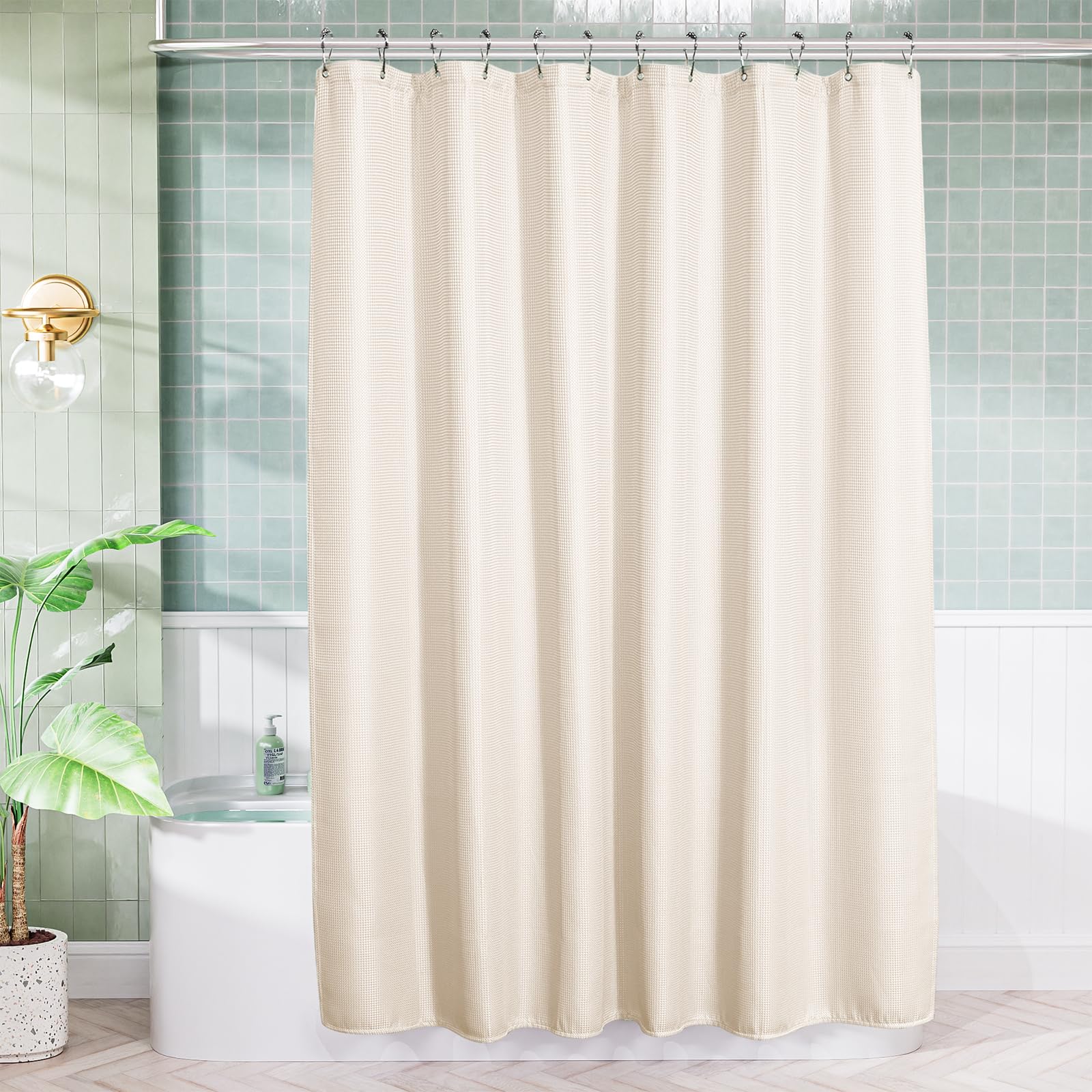 AmazerBath Cream Shower Curtain Waffle Textured, Beige Shower Curtain Fabric Thick Heavy Duty 240GSM Hotel Quality Bathroom Shower Curtains, 72 x 78 Inches