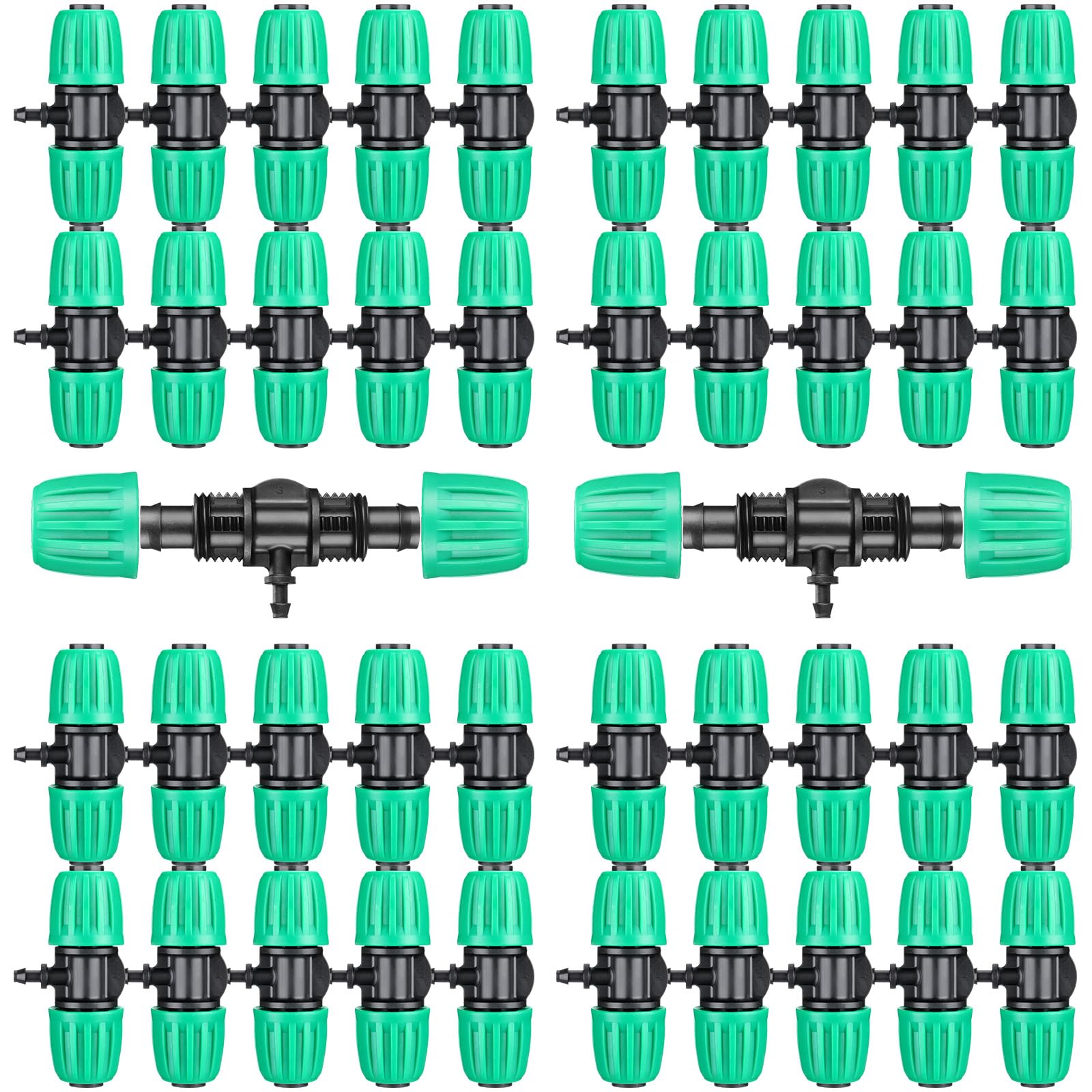 Frienda 40 Pcs Barbed Tee 1/2 Inch Tubing (1/2" IDx0.6-0.63" OD) 16mm to 1/4 Inch Irrigation Tube Irrigation Fittings Drip Irrigation Parts Anti Drop Locked Reducing Tee for Drip Hose, Green