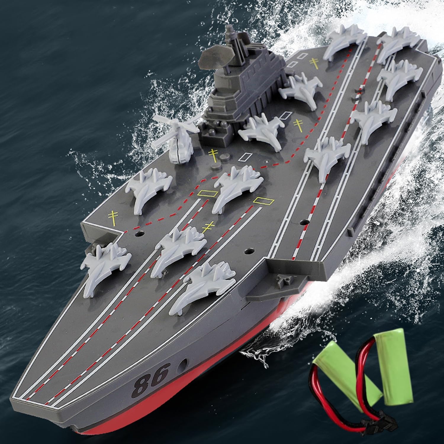 SOWOFA Remote Control Ship Model 2.4G Remote Control Aircraft Carrier Medium-Sized 34CM Remote Control Warship Simulation Ship Model (Dual Battery Version)