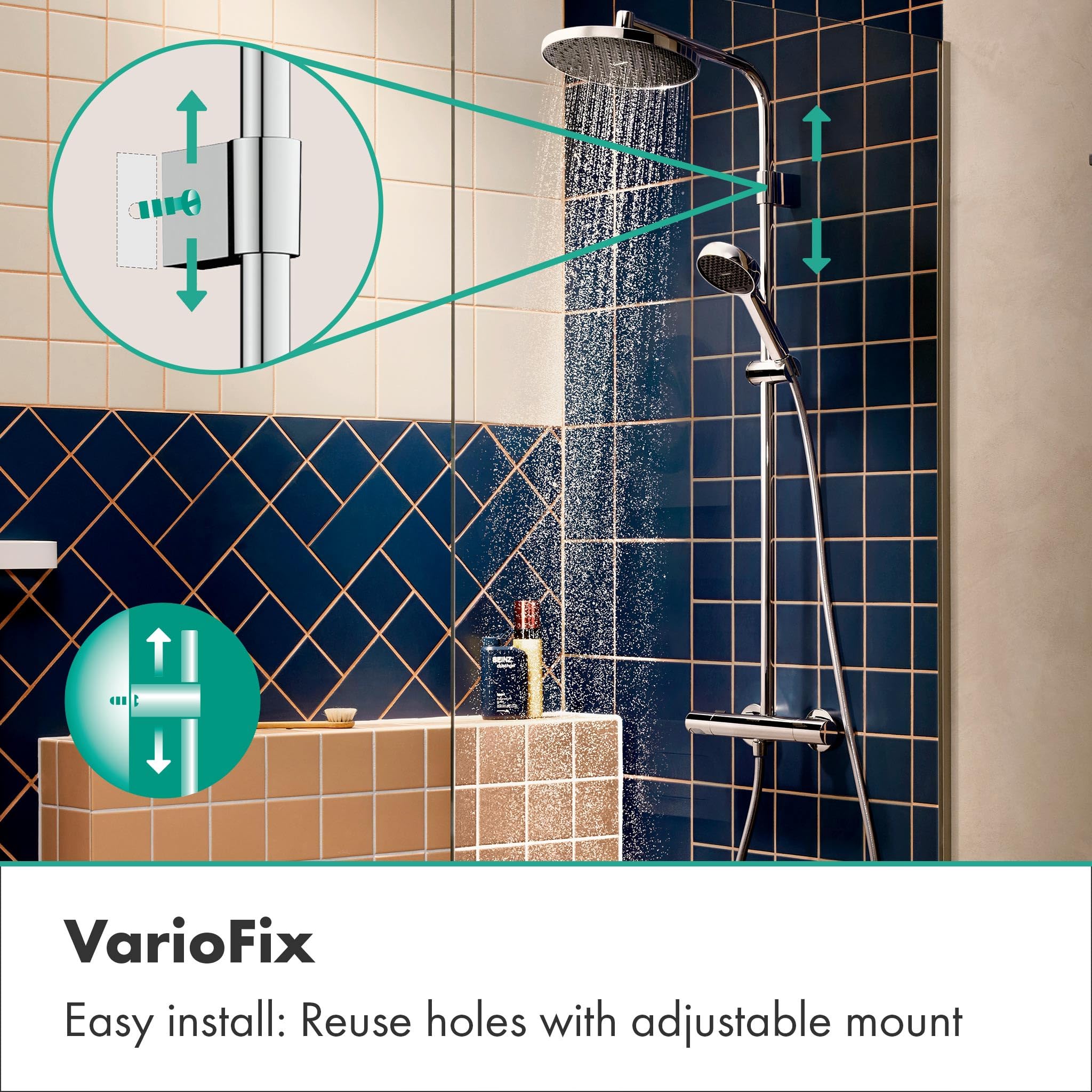 hansgrohe Activera S - wassersparendes Duschsystem (EcoSmart) mit Thermostat, Regendusche (240 mm) mit Armatur, Handbrause (2 Strahlarten), Schlauch, Brausestange und Kopfbrause, Chrom, 28078000