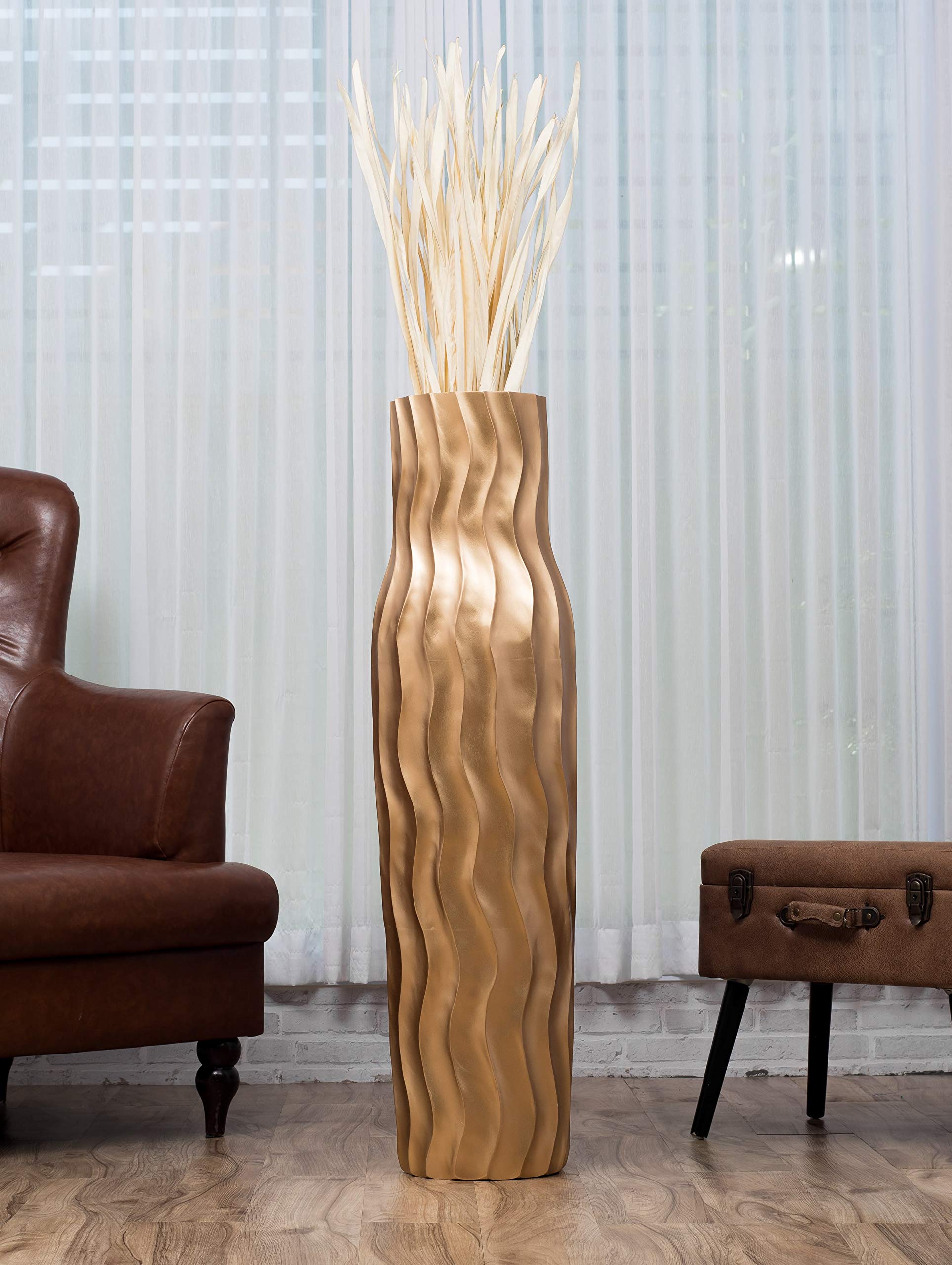 Leewadee Große Bodenvase 105 cm Mangoholz für Pampasgras & Trockenblumen | Dekovase fürs Wohnzimmer, für Zweige & Trockengräser - bruchfester als Keramik, kein Wasser. Boho