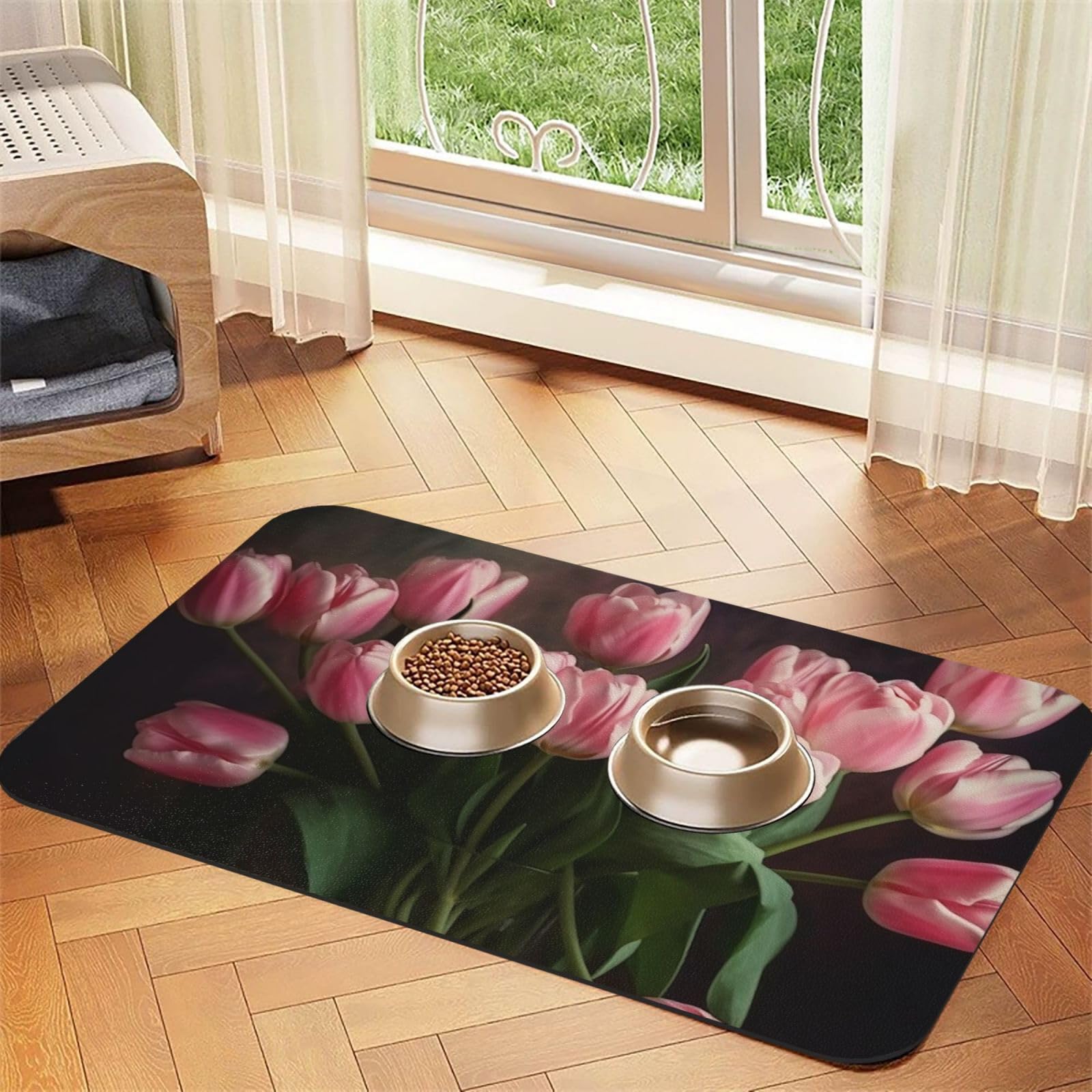 Tapis de nourriture pour chien antidérapant caoutchouc rose