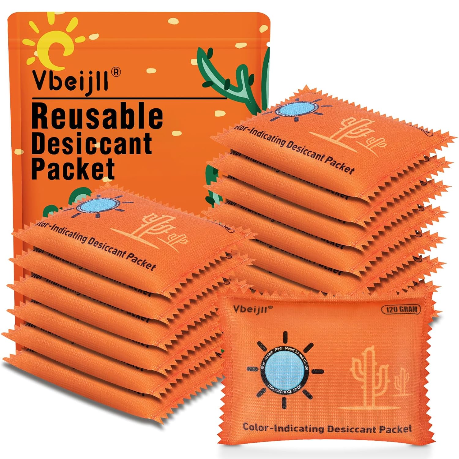 120 Gram (15 Pack) Color-Indicating Desiccant Packs for Storage, Rechargeable Silica Gel Packets, Moisture Absorbers for Gun Safe, 3D Filaments, Cars, Safe, Electronics, Toolboxes