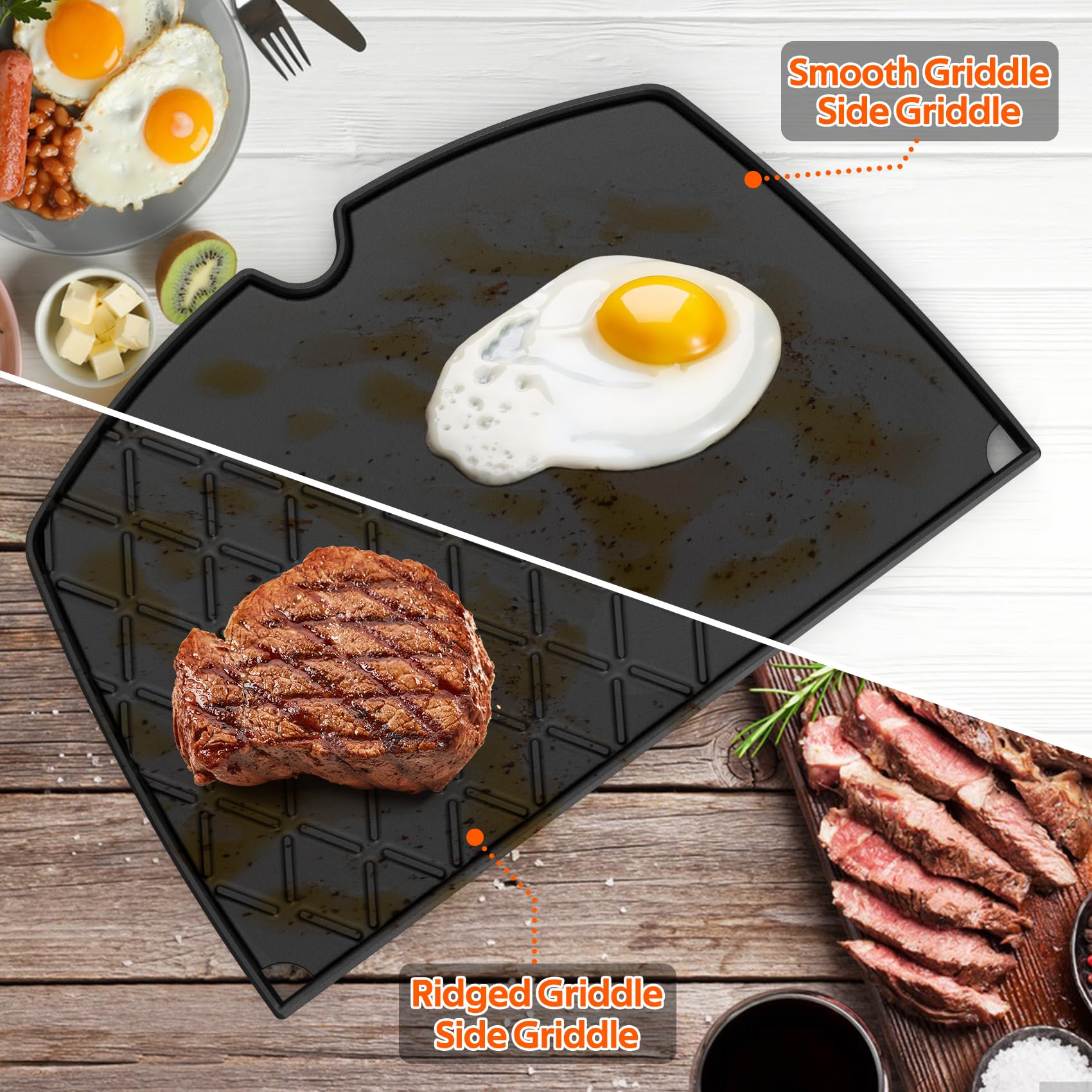 Onlyfire Plancha de hierro fundido para Weber Q100, Q120, Q140, Q1000, Q1200, Q1400 Series Gasgrill, 32 x 21,3 cm Placa de parrilla reversible, piezas de repuesto 6558, 2 en 1 Reversible Griddle