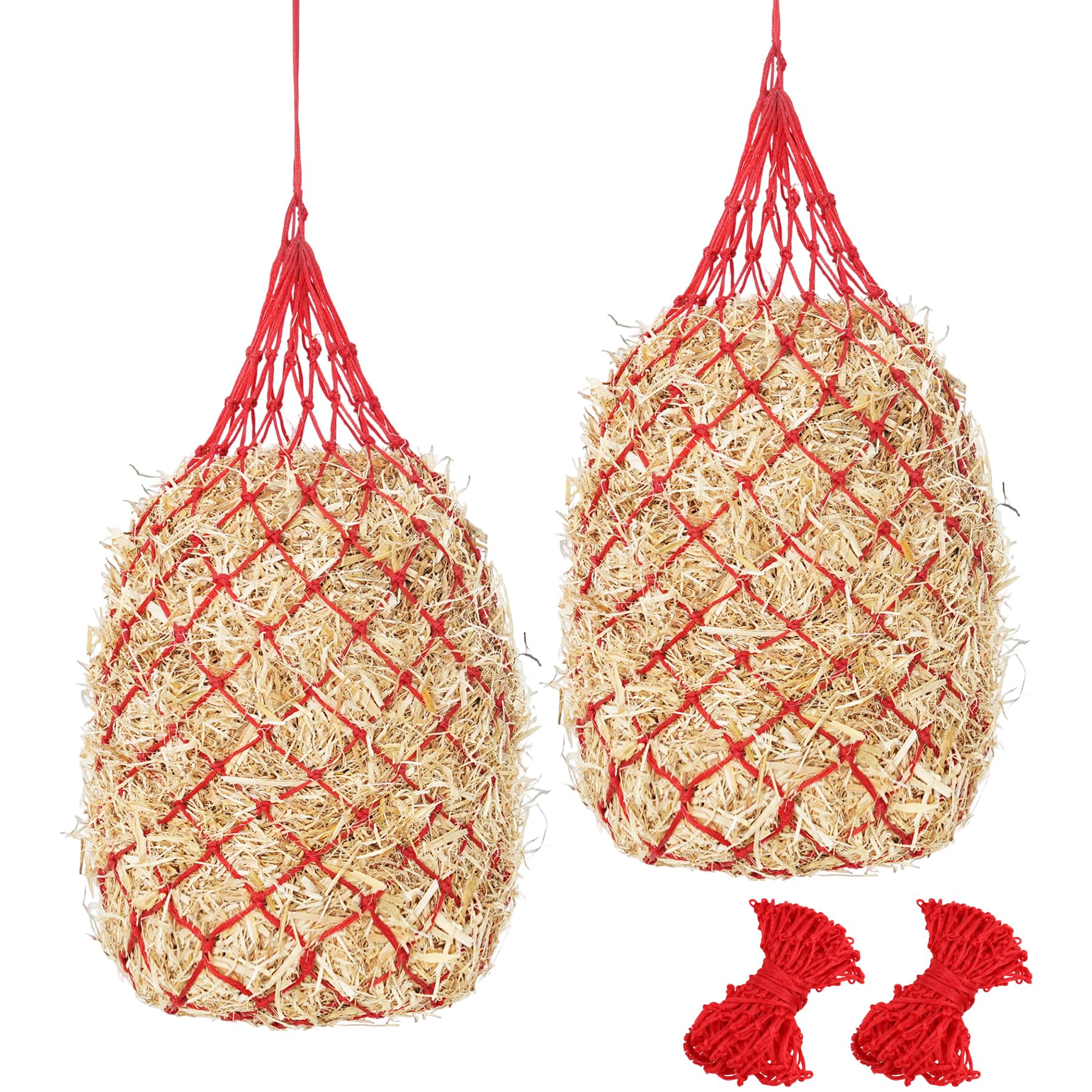 2 Pcs 40" Red Hay Net with 1.5"x1.5" Feeding Holes for Horse Feed