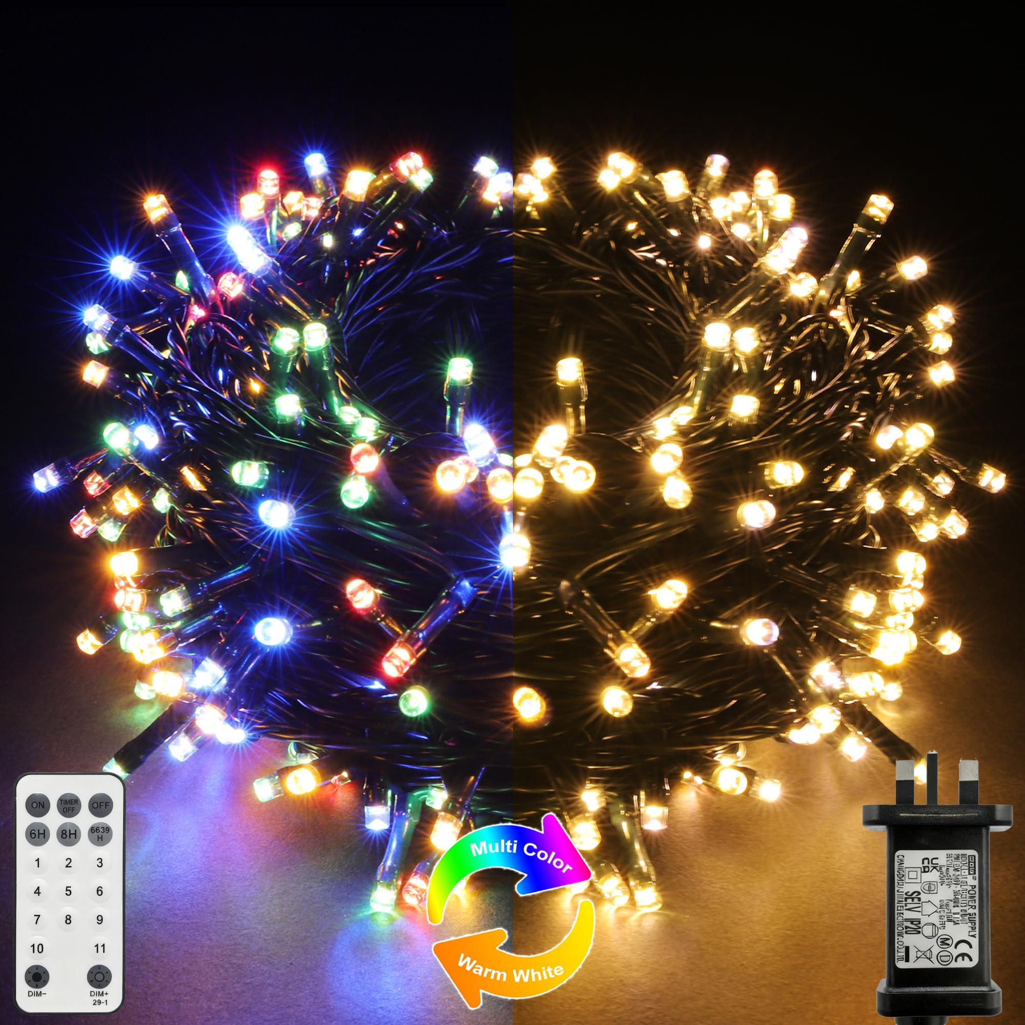 SHIONSPACE LED Christmas String Lights,200 LEDs Warm White and Multicolor Color Changing Fairy Lights with Timer, Memory Function, Deal for Christmas Tree Home Decor Party (20m)