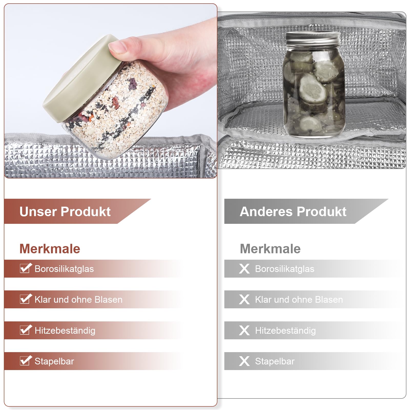 Sizikato Vorratsdosen Aus Borosilikatglas 170 Ml – 2er Set Mit Bambusdeckel, Luftdicht Für Süßigkeiten, Müsli & Tee