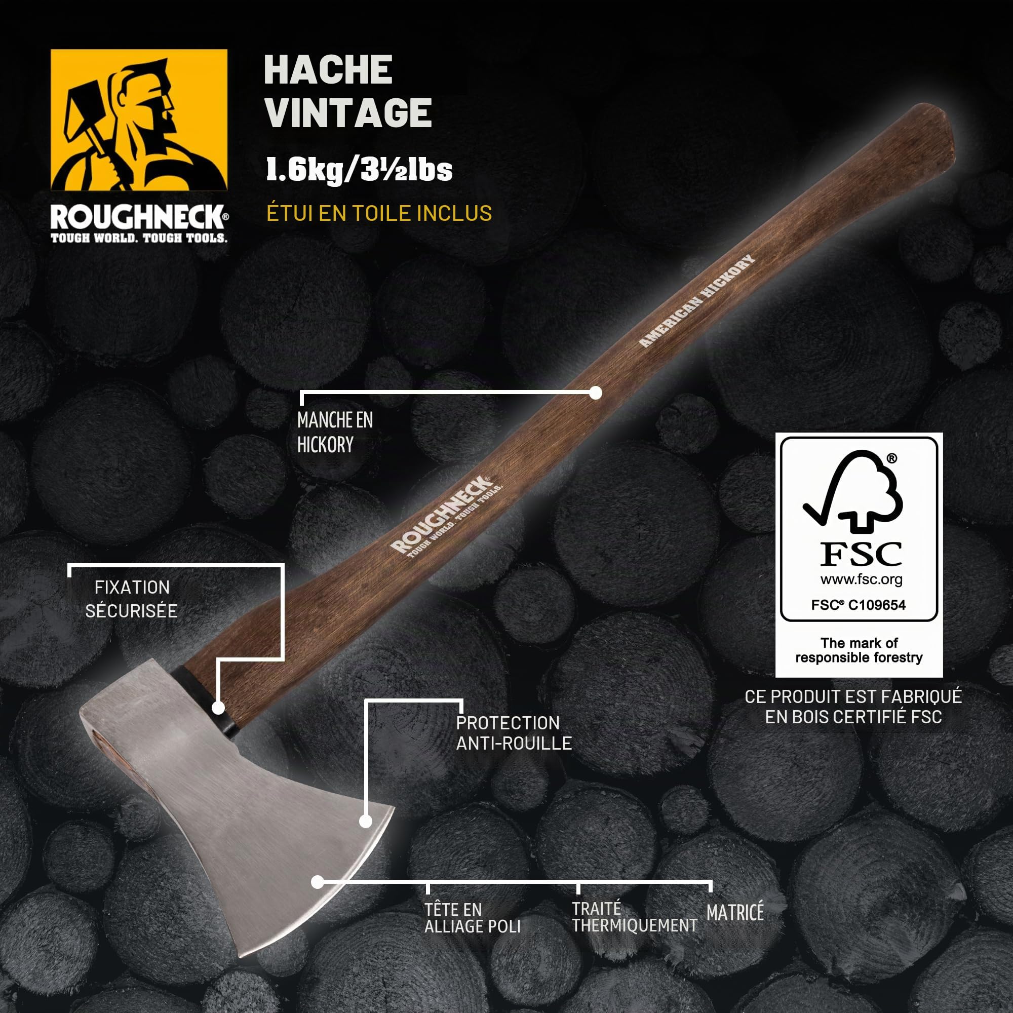 Roughneck ROU65675 Traditional Hickory Handle Axe 1.6kg (3½lbs) Marron