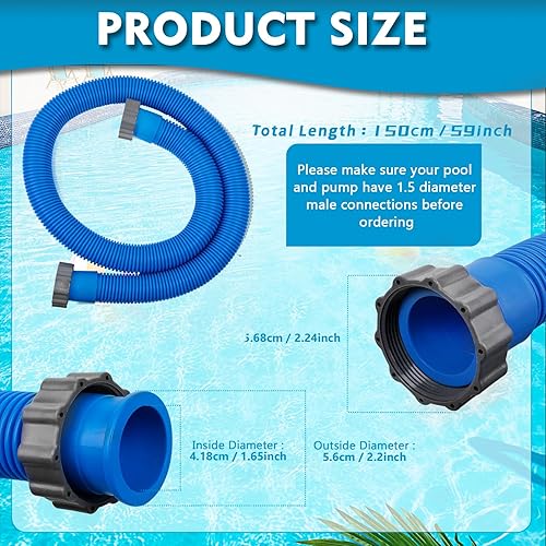 Miniatura 2 de 2 mangueras de 1.5 pulgadas para piscinas sobre el suelo, 1 12 pulgadas de diámetro, accesorios de filtro de repuesto de manguera de bomba de 59