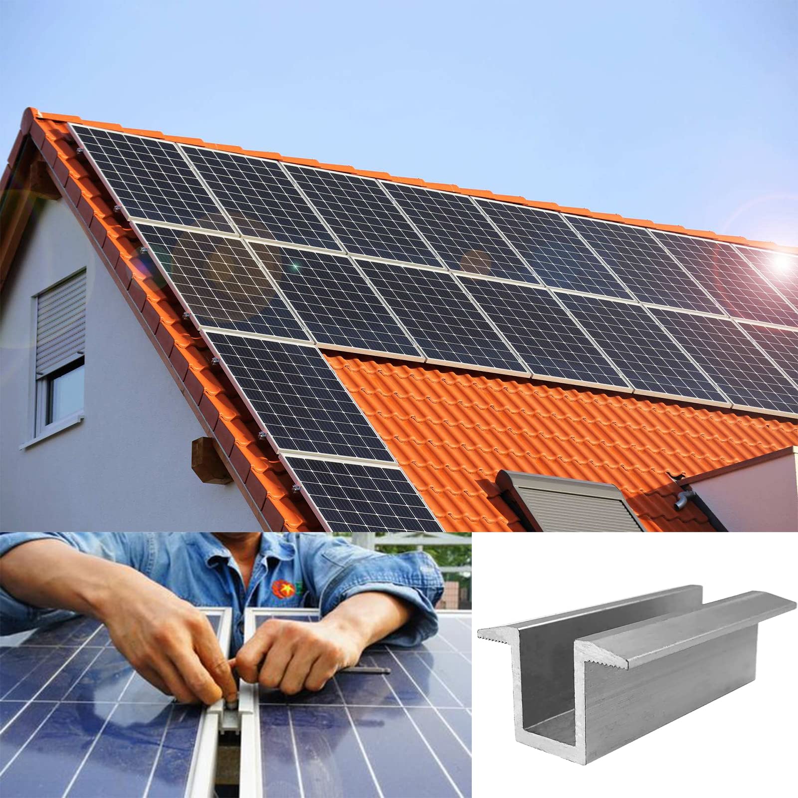 20 paneli słonecznych aluminiowe wsporniki mocujące do panelu słonecznego Zestaw montażowy do panelu słonecznego centralny zacisk wysokość modułu 30-50 mm
