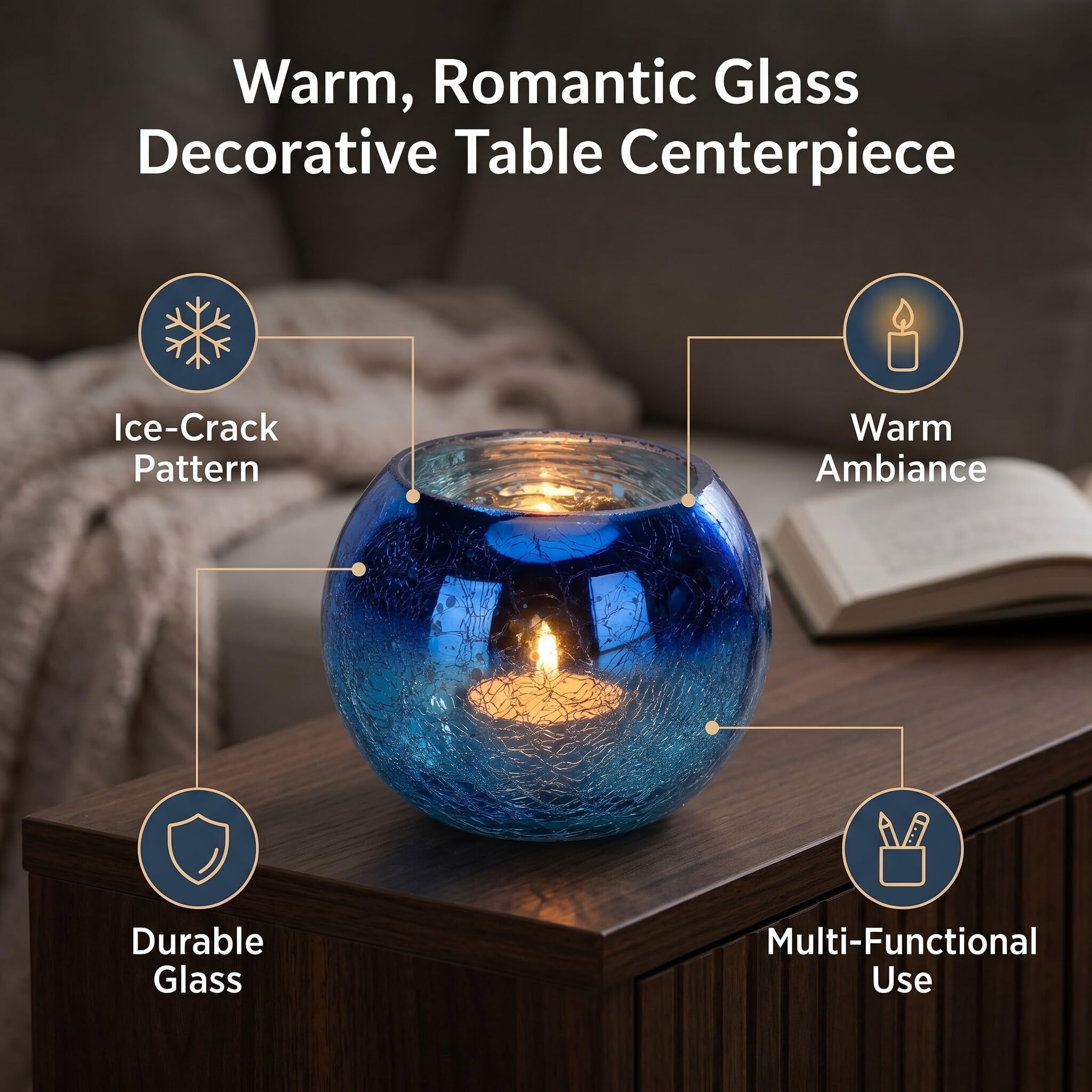 Portacandele in Vetro Decorativo, Sfumatura Blu, per Candele Votive, Matrimoni, Chiesa, Camera da Letto, Decorazione Tavola, Feste di Compleanno