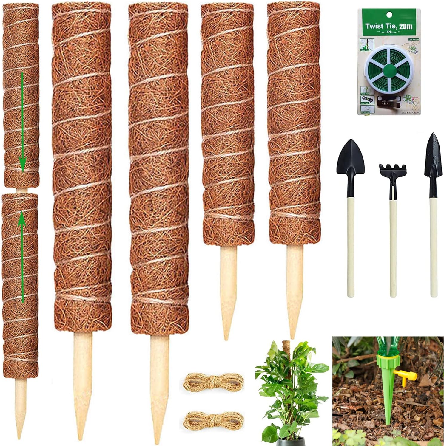 Moss Pole 44 Inch,4 Pcs Moss Plant Poles Support 16 Inch and 12 Inch, Indoor Plants to Grow Upwards , Totem Pole Plant Support, Moss Pole for Potted Plants, Coir Moss Sticks for Indoor Climbing Plants