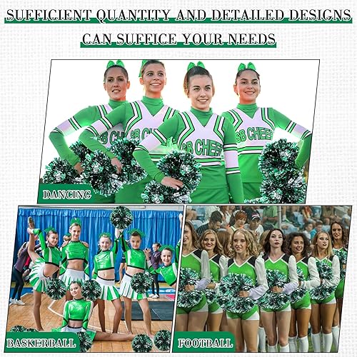 Miniatura 287 de Hanaive 3 pompones de animadora y lazo grande para animadora para el pelo, suministros metálicos para animadora de espíritu de equipo, deportes