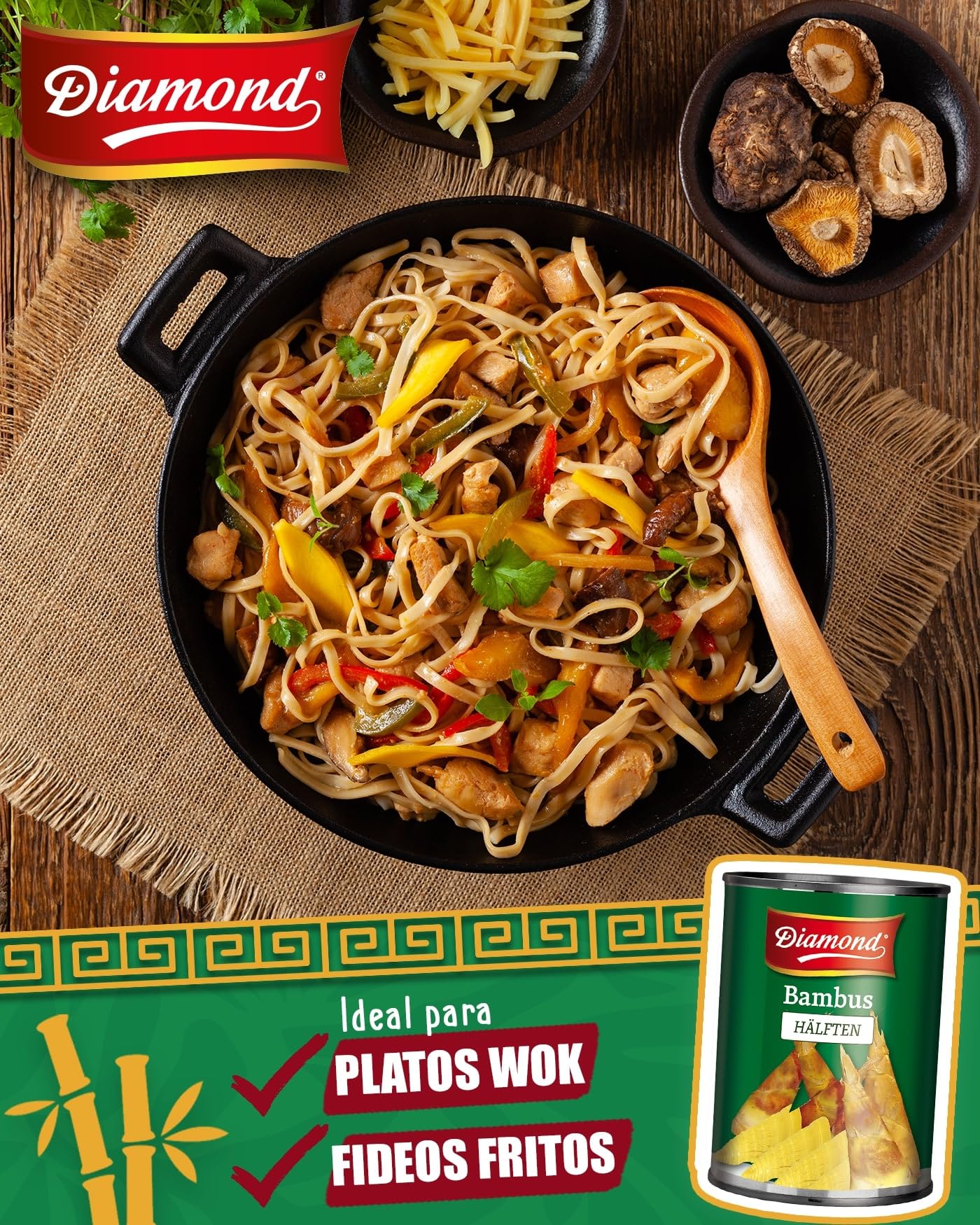 DIAMOND Mitades de bambú, vegetal asiático en conserva, adecuado para platos wok, bajo en carbohidratos - 1 x 540 g