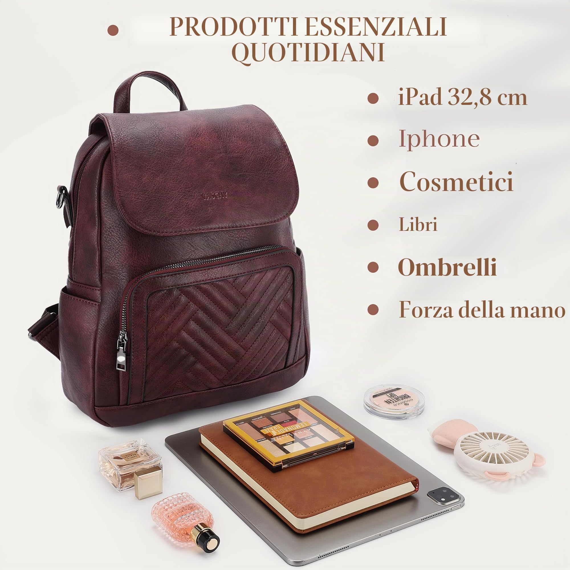 VASCHY Zaino Donna Elegante Zaini da Donna Piccolo Zainetto Donna Pelle Zaino da Viaggio/Lavoro/Scuola/Università Borgogna