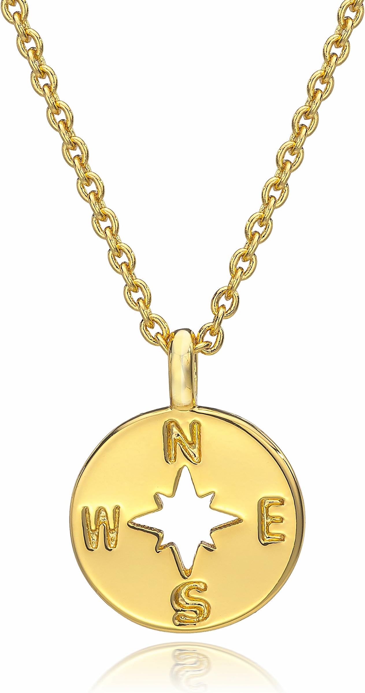 ESCALIE Compass Necklace with Enjoy The Journey Card, Dainty Pendant for Travel, Graduation Gift, Gold 16"