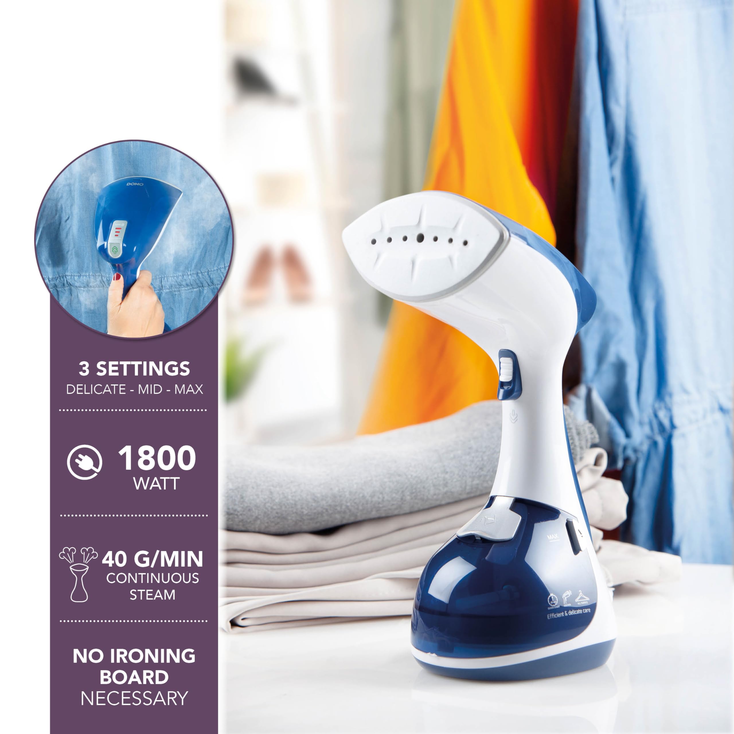DOMO DO7057S Glaetter de vapor 1800 W Blanco/Azul, De plástico