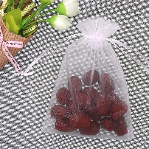 Miniatura 5 de 100 bolsas de regalo de 5 x 7 pulgadas, tela de tul transparente de organza, bolsa de cordón blanco para baby shower, fiesta de cumpleaños,