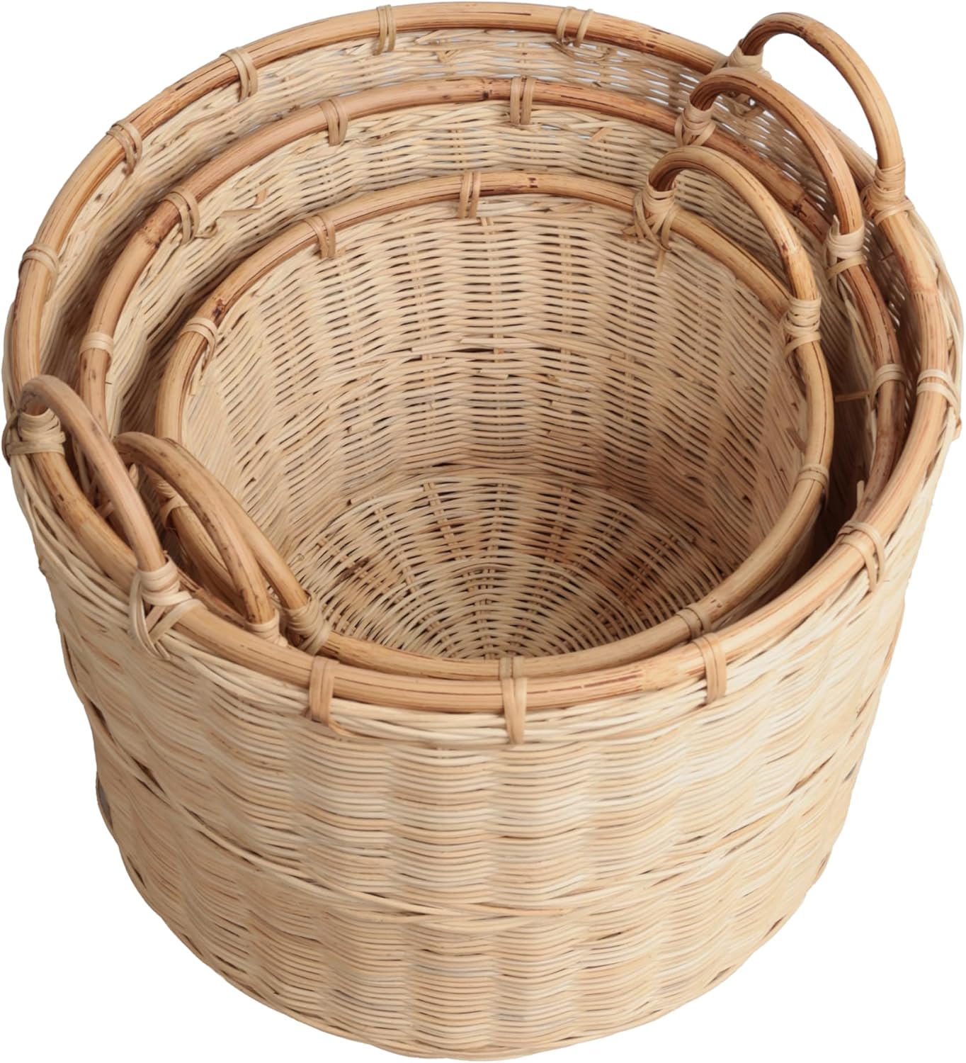 happimess BSK2023A-3SET Vista Bohemian Cottage Handwoven Rattan Nesting Storage Baskets with Handles, Seagrass Containers for Decoration in Living Room, Bedroom, Natural (Set of 3)