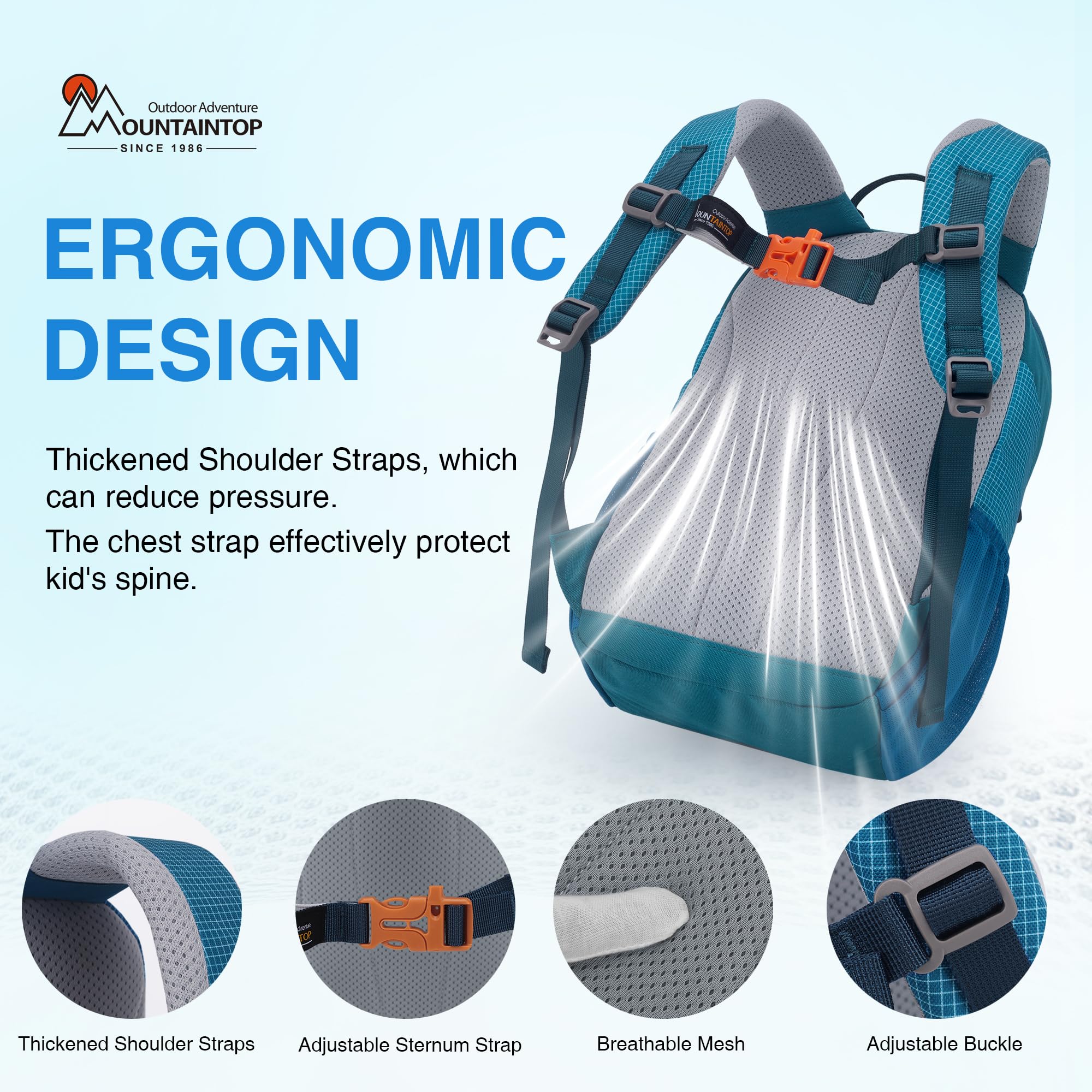 Mountaintop 8L/12L Kinderrucksack Wanderrucksack Kinder mit Brustgurt für Mädchen Jungen 1-6 Jahre Rucksack Kinder Wandern