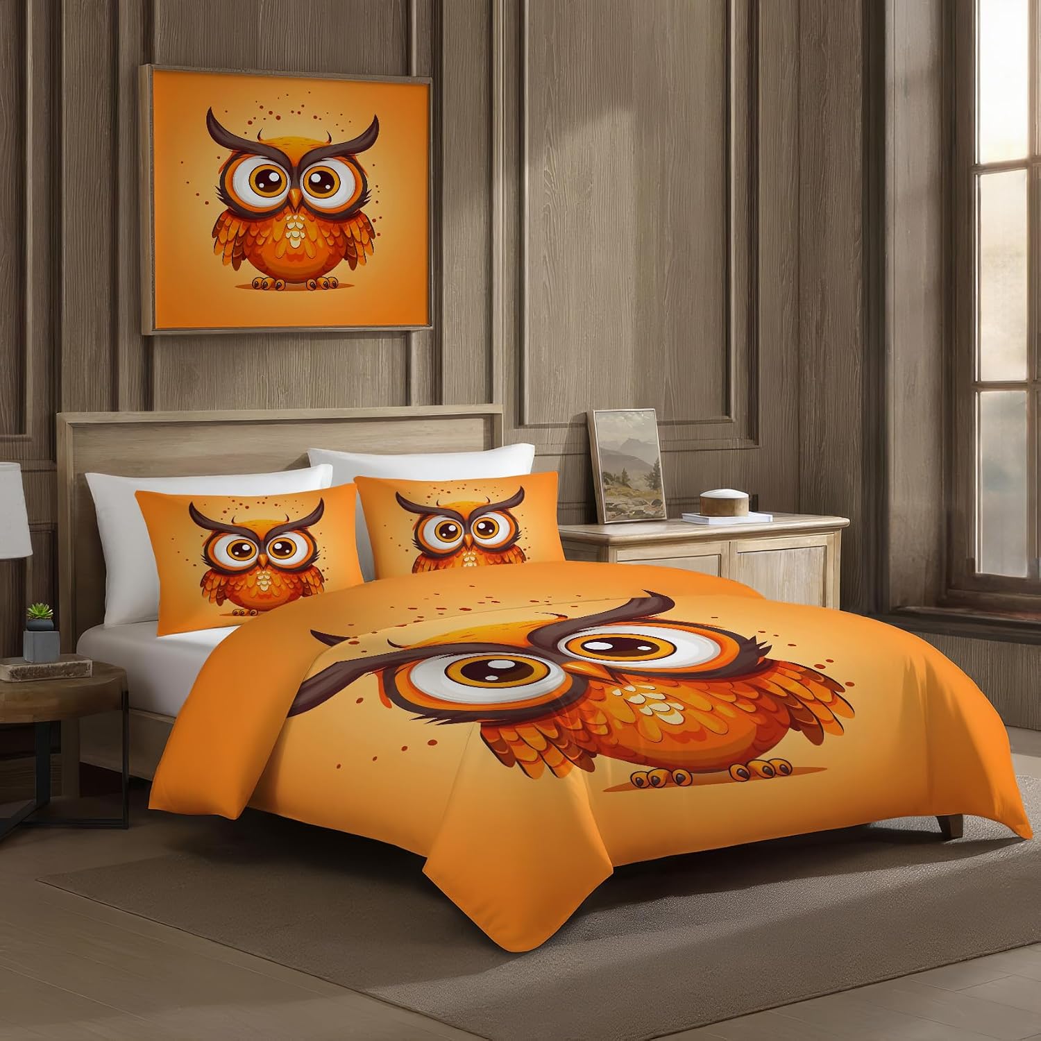 Owl Duvet Cover Twin Size - Kids Bird Bedding Set & Bedroom Decor, 2 Piece, Soft Microfiber Reversible Comforter Cover & 1 Pillow Sham, with Zipper Closure and Ties