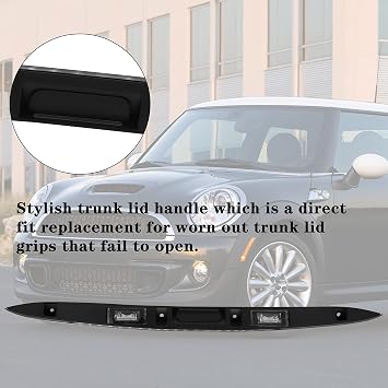 Black Rear Hatch Trunk Handle with Lamp 51132753602 For R56 R57 R58 R59 R60 R61 Series 2007-2015 Mini Cooper Roadster Convertible Coupe S JCW Tailgate Liftgate Pull Handle Backhatch Release Handle....