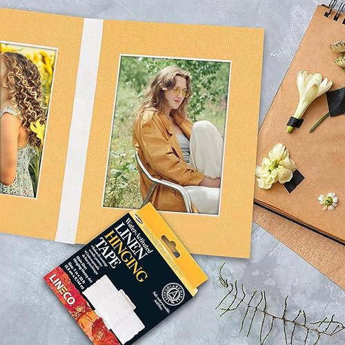 Miniatura 5 de Lineco Cinta de lino activada por agua, pH neutro sin ácidos, autoadhesiva, para bisagras de obras de arte, fotos, carteles y alfombras, 1 pulgada x