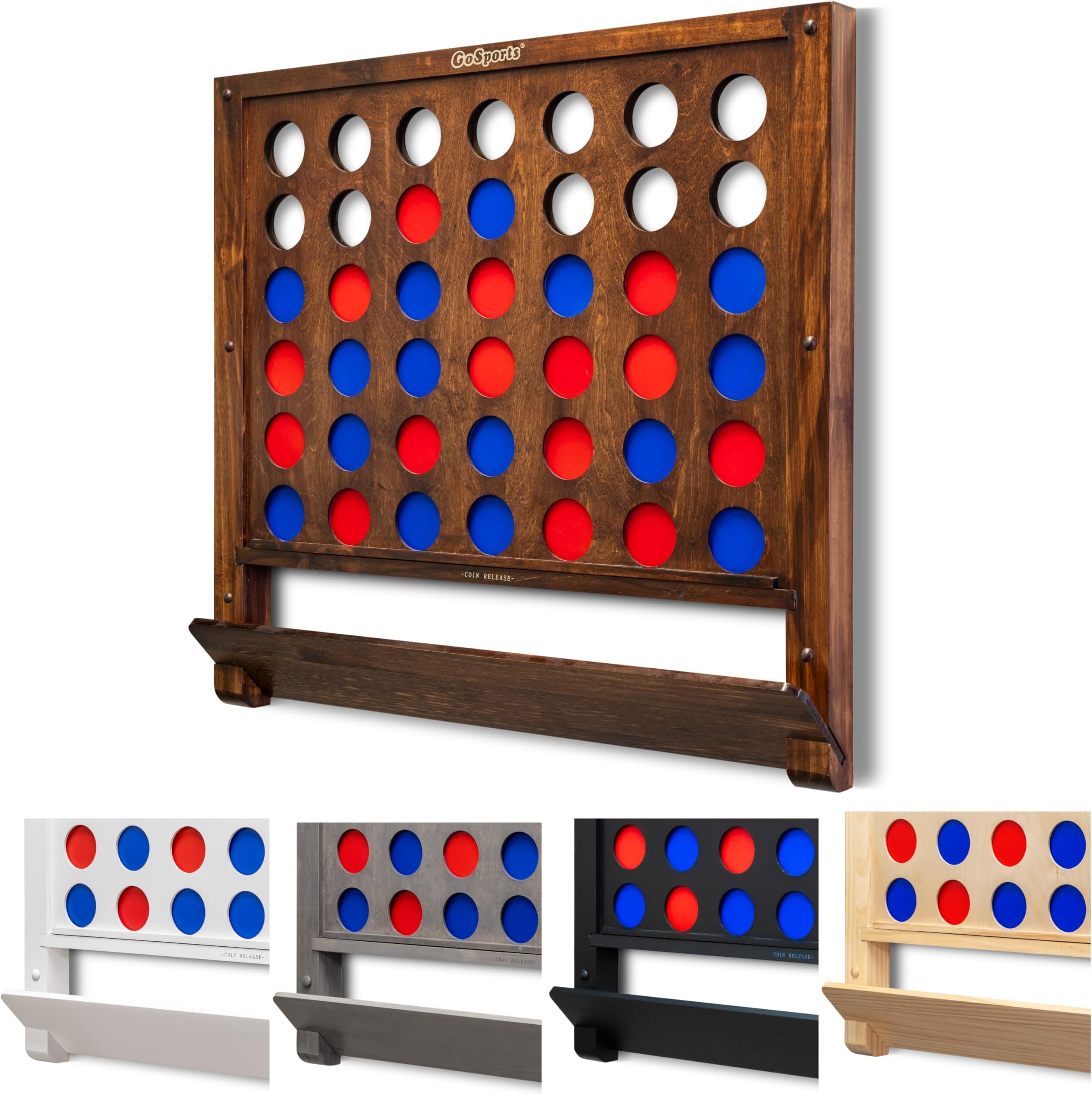 GoSports Wall Mounted Giant 4 in a Row Game - Jumbo 4 Connect Family Fun with Coins, Brown