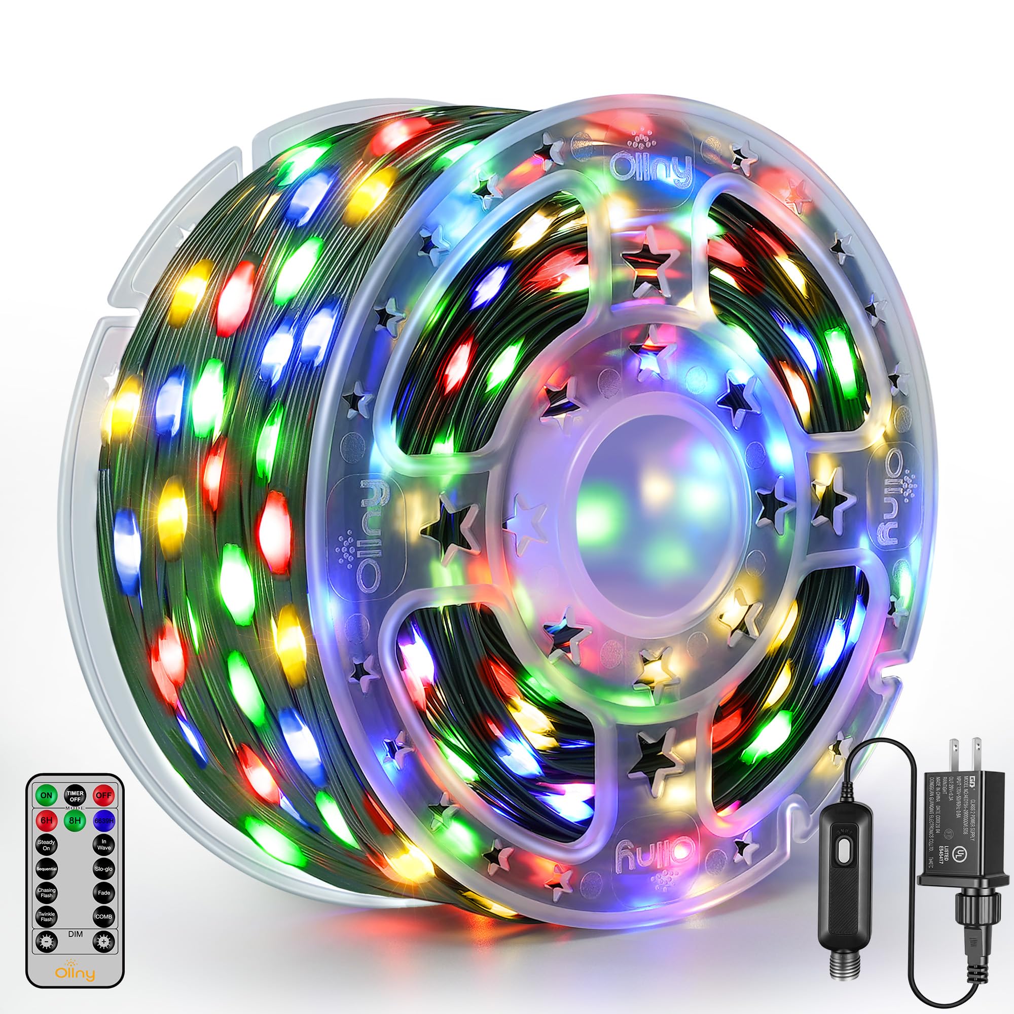 Ollny Christmas Lights 1000 LED 330 FT, IP67 Waterproof Plug in Christmas Tree Lights with Remote, 8 Modes, 3 Timers, Dimmable, House Xmas Indoor Decorations Outdoor Christmas Lights (Multicolored)