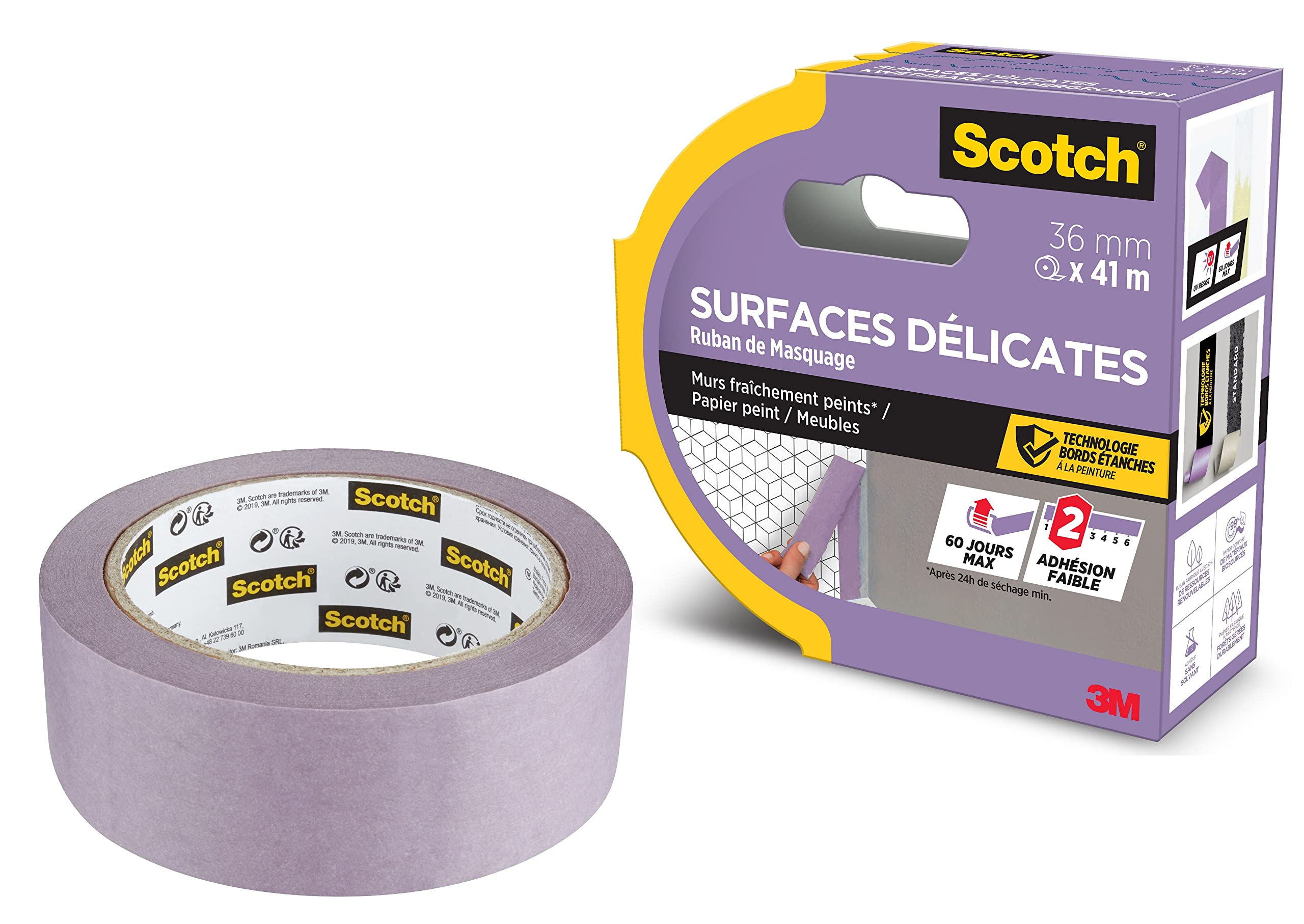 Scotch - Nastro coprente per superfici sensibili, 36 mm x 41 m, linee di colore super nitide per pittura sensibile all'interno, carta realizzata da fonti controllate PEFC