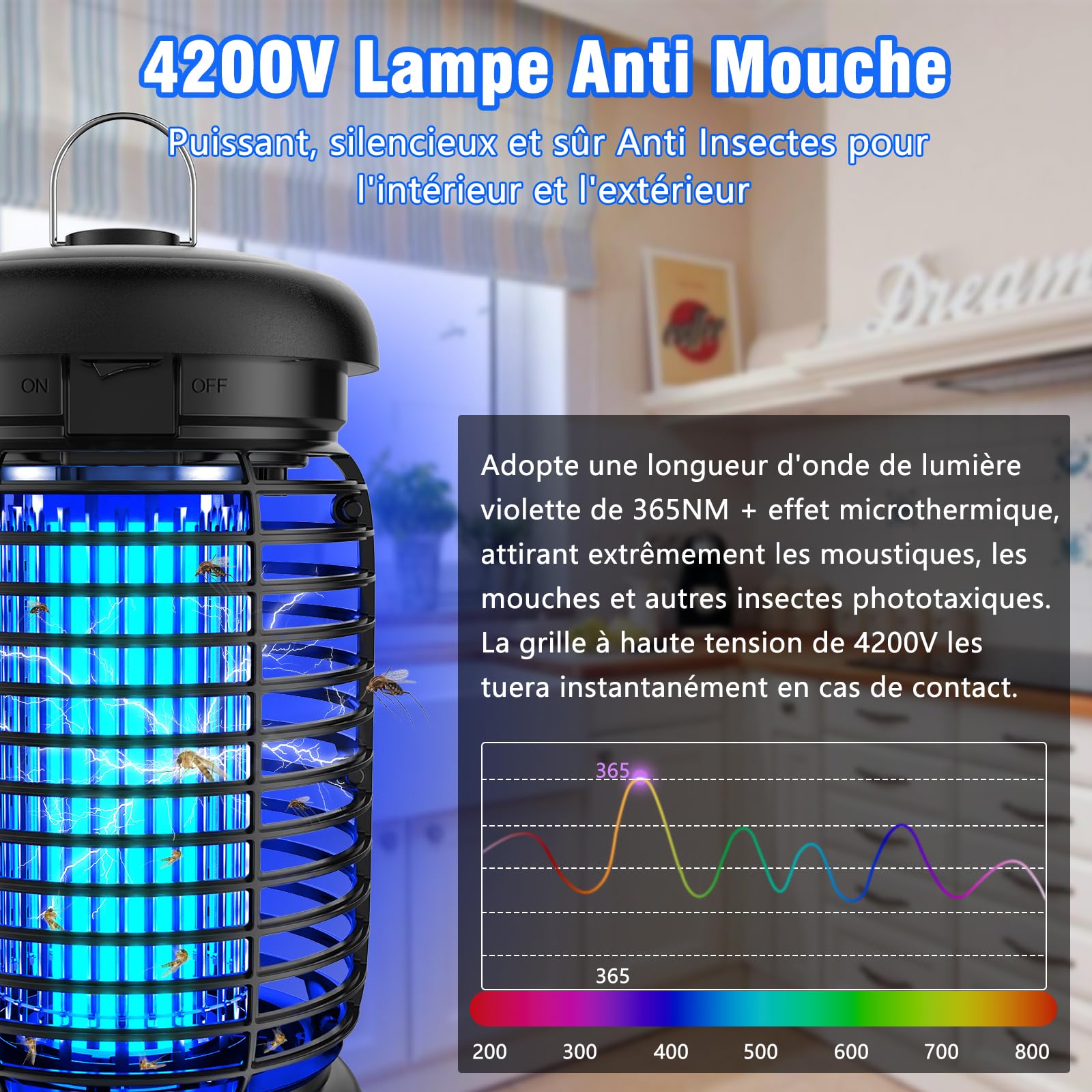 Seenlast Lampe Anti Moustique 15W 4200V UV Tueur d'Insectes Électrique Étanche 140m² Intérieur Extérieur