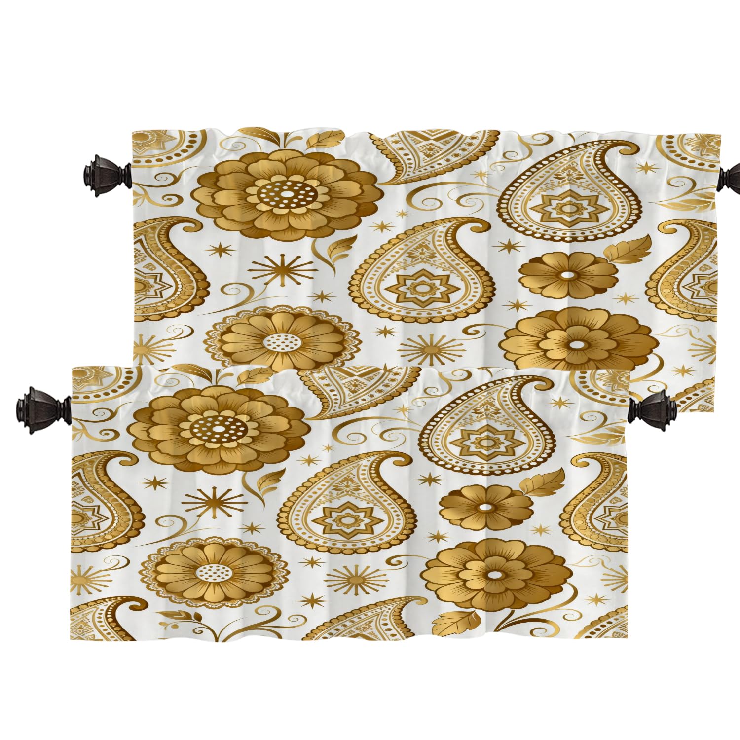 Batmerry Asian Paisley India Gold Valance,Pattern Based On Traditional Asian Vintage Stylized Twisted Window Curtains Valance for Kitchen Living