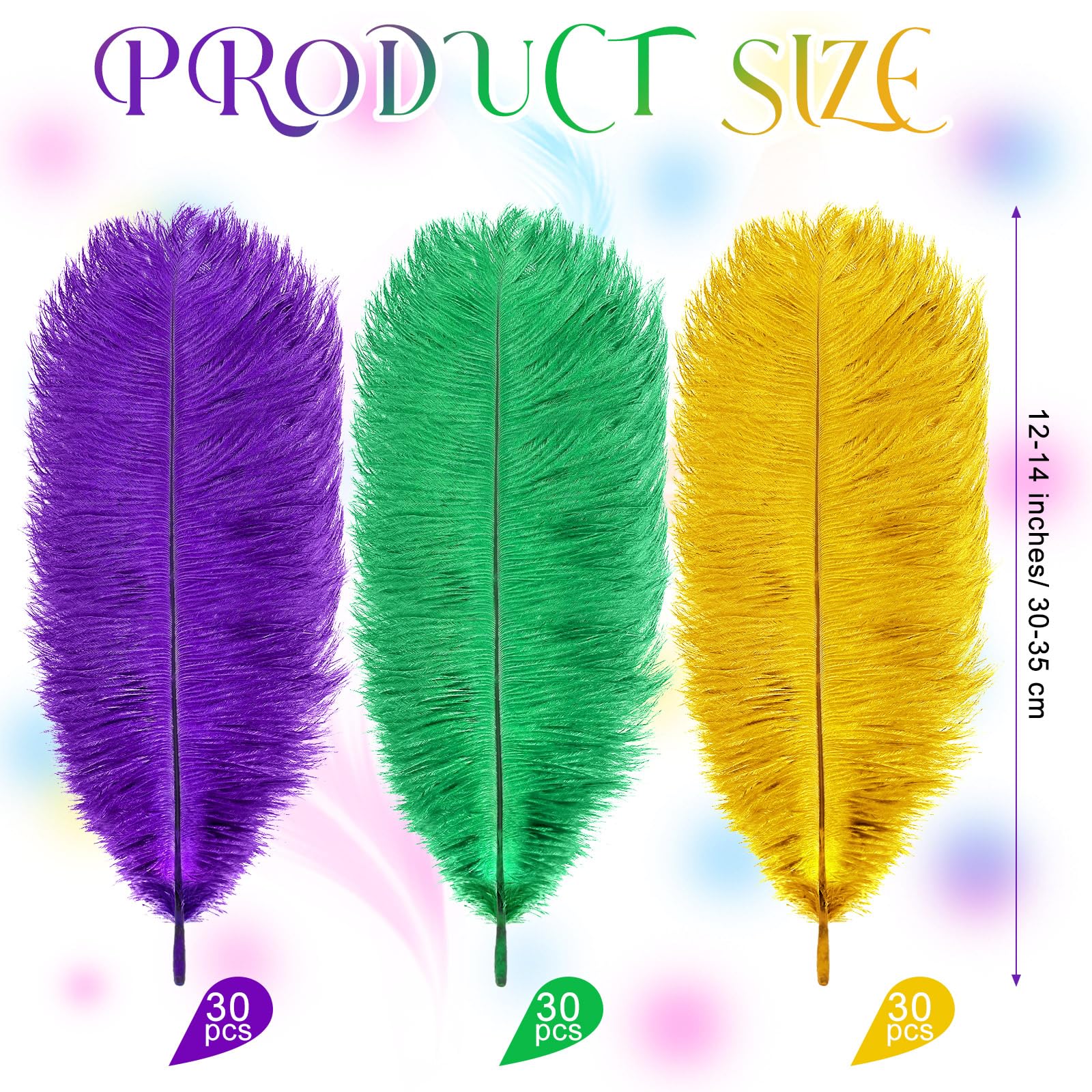 Hotop 90 Pcs Mardi Gras Ostrich Feathers 12