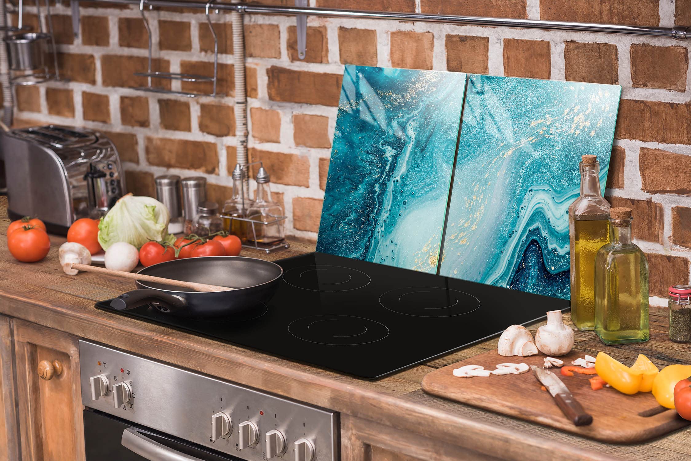 DarHaus Plaque De Protection Universelle Pour Plaque De Cuisson 2x30x52cm Pour Plaques De Cuisson Protection Contre Les éclaboussures Planche A Découper En Verre Trempé Décoration, Marbre Gris