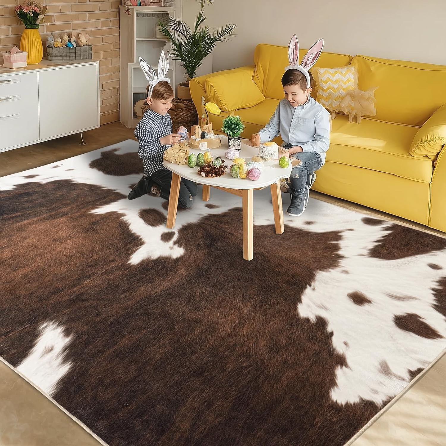 Cowhide Rug Area Rugs for Living Room, 6x9 Cow Print Rug Machine Washable for Bedroom Dining Room Western Home Decor Non-Slip Low Pile Indoor Floor Carpet - Image 3