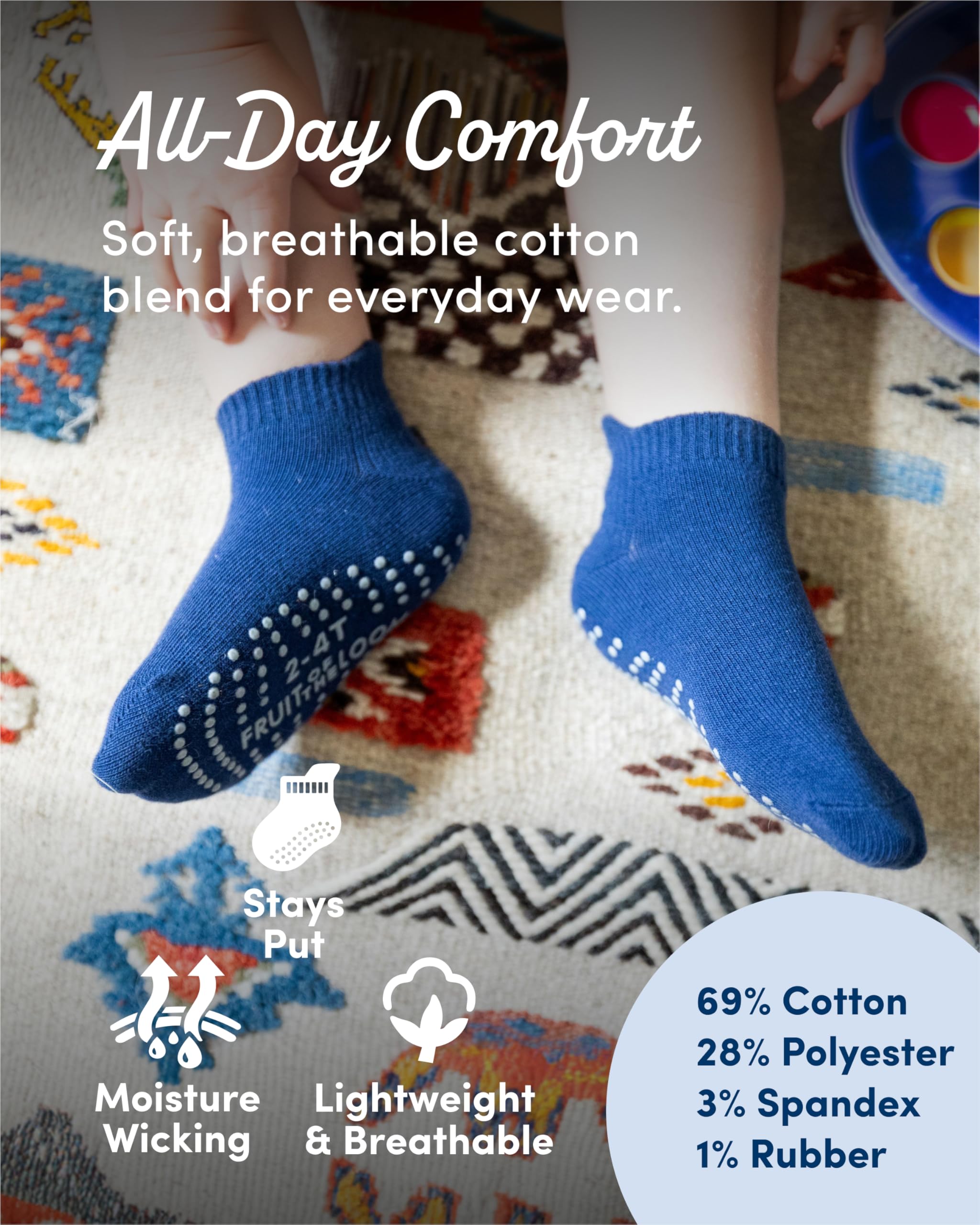Fruit of the Loom Cotton Grip Socks for Baby and Toddler - Cool Blue (4-5 Years)