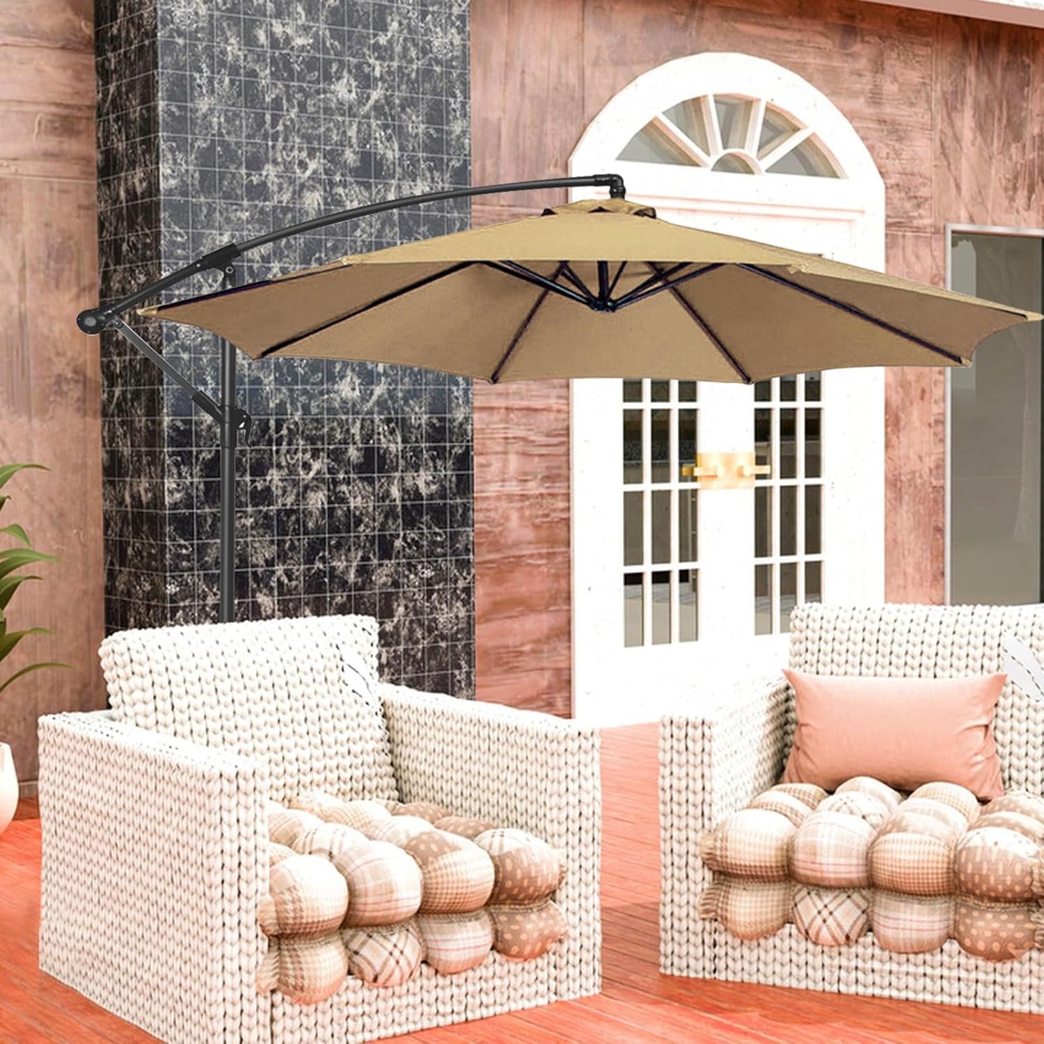 Replacement Parasol canopy for 9ft, Patio Parasol 9 ft Replacement Canopy, Outdoor replacement parasol cover surface polyester UV blocking (Khaki, 8 ribs)