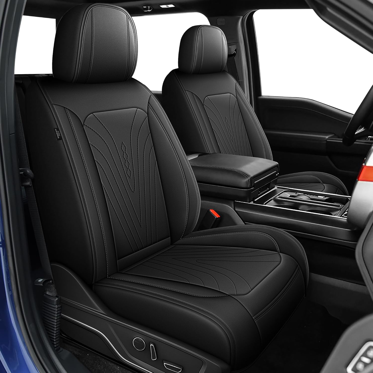 Truck Seat Covers Front Set Fit for 2009-2026 Ford F150 & 2017-2026 F250/F350/F450 Super Duty Waterproof Leather Seat Protectors Scratch-Resistant (Black & Gray)