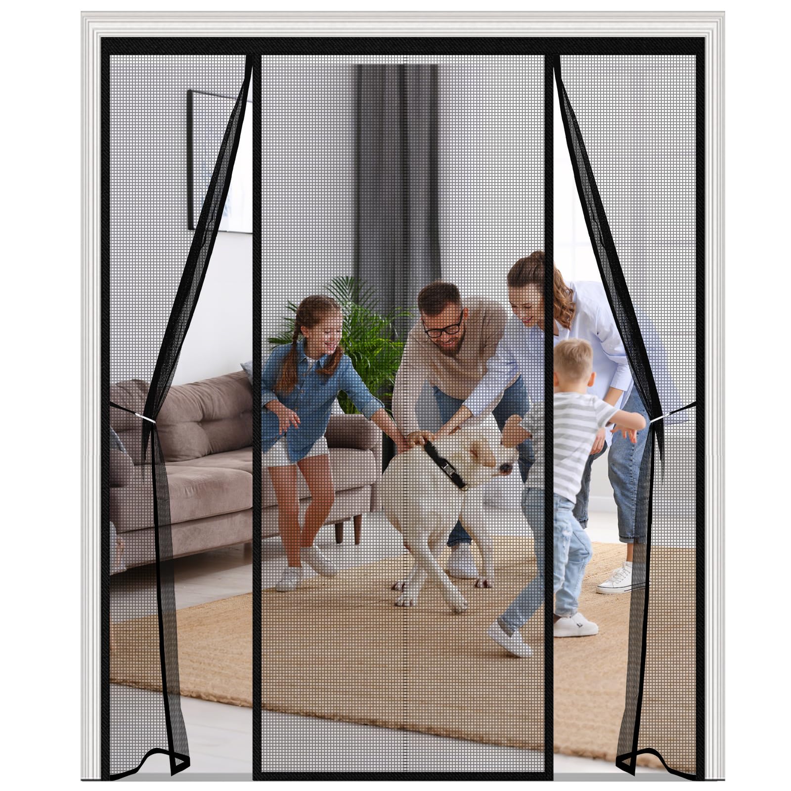 Magnetic Fly Screen for Double Doors,165x270cm Heavy Duty Polyester Mesh Door Curtain, Silent Self-Closing with Double-Sided Opening, 4cm Wide Top Tape,Pet Friendly,Black