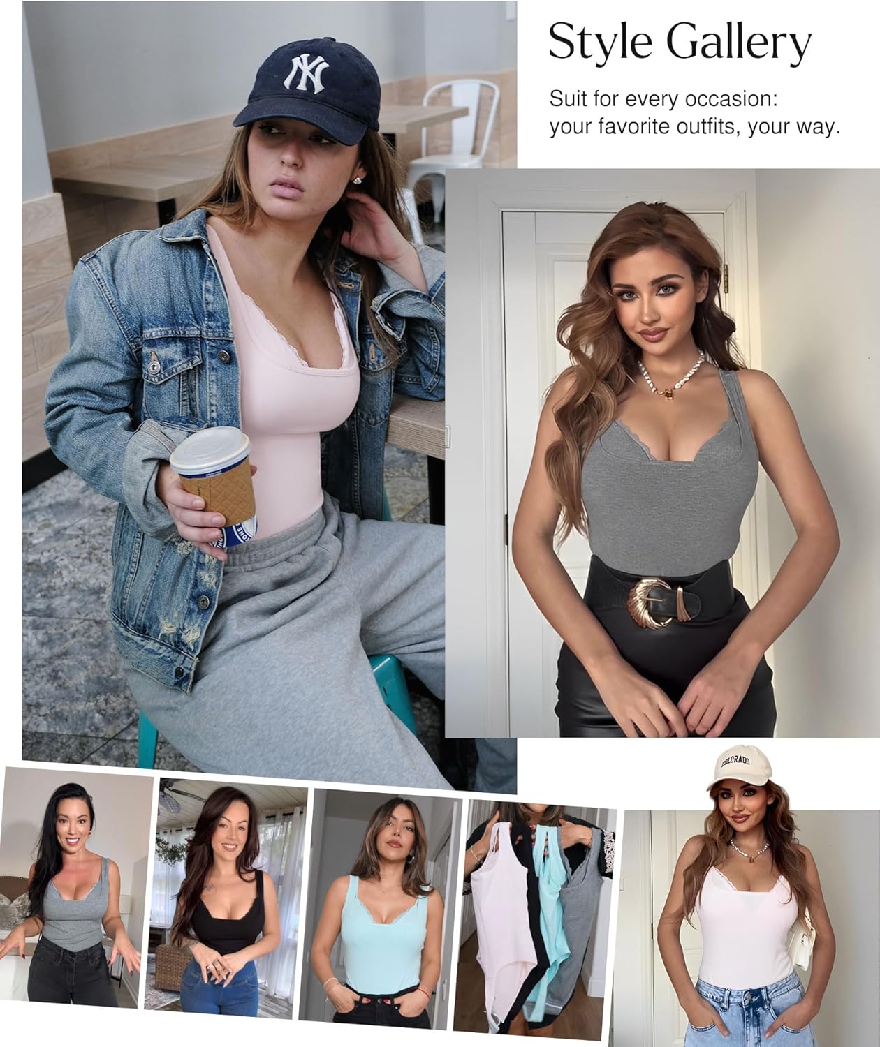 Popilush Body Suits for Womens Tummy Control - Modal Soft Shapewear Bodysuit Lace Layered Bra Going Out Tops - Image 2